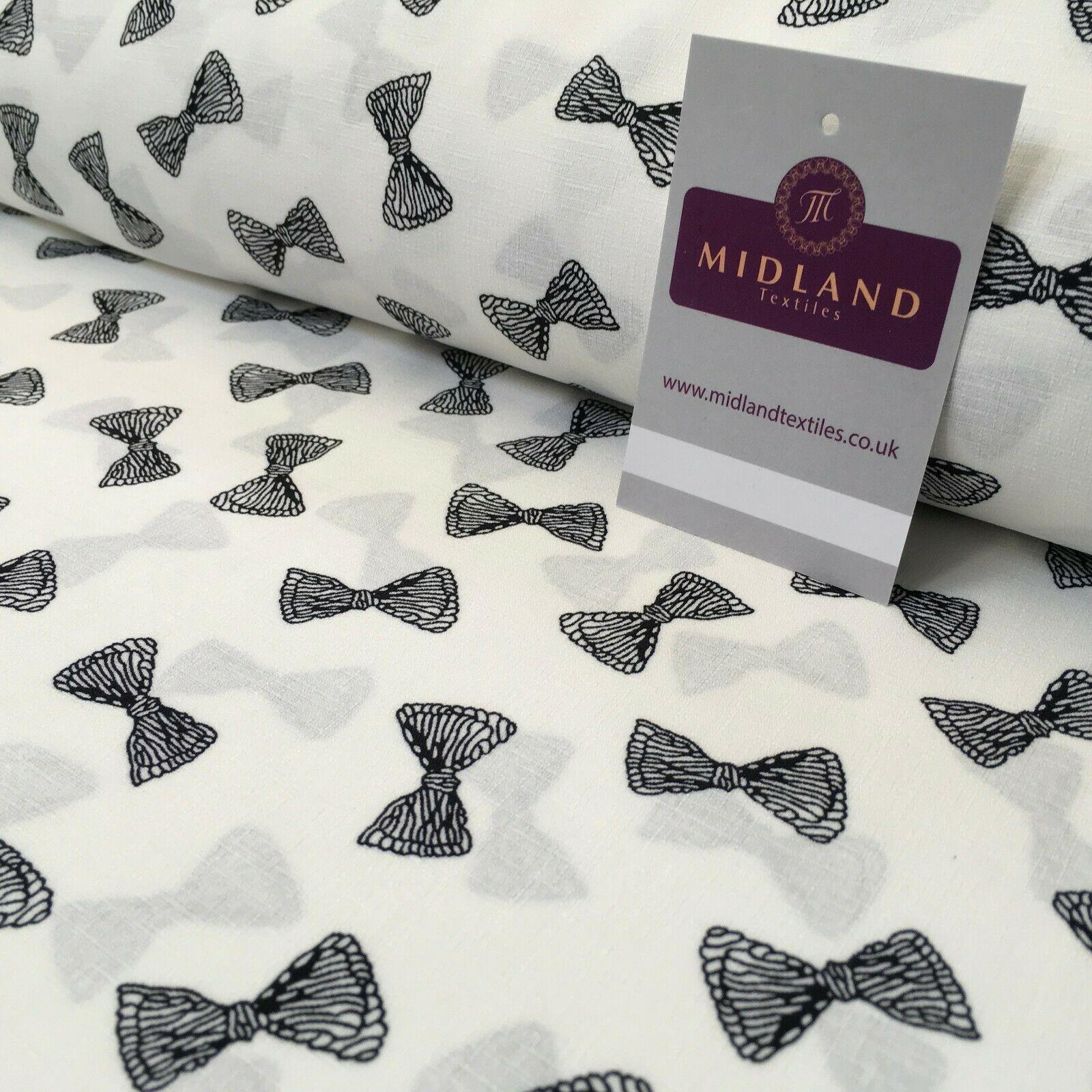 Ivory Black Bows Linen Effect Georgette Crepe Dress Fabric 147cm MK1184-17