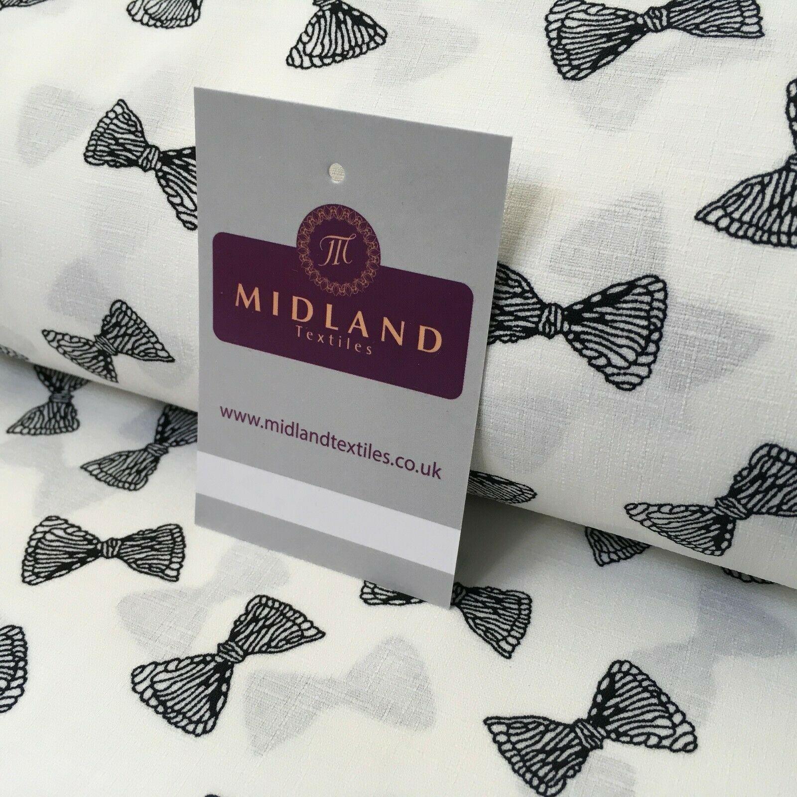 Ivory Black Bows Linen Effect Georgette Crepe Dress Fabric 147cm MK1184-17