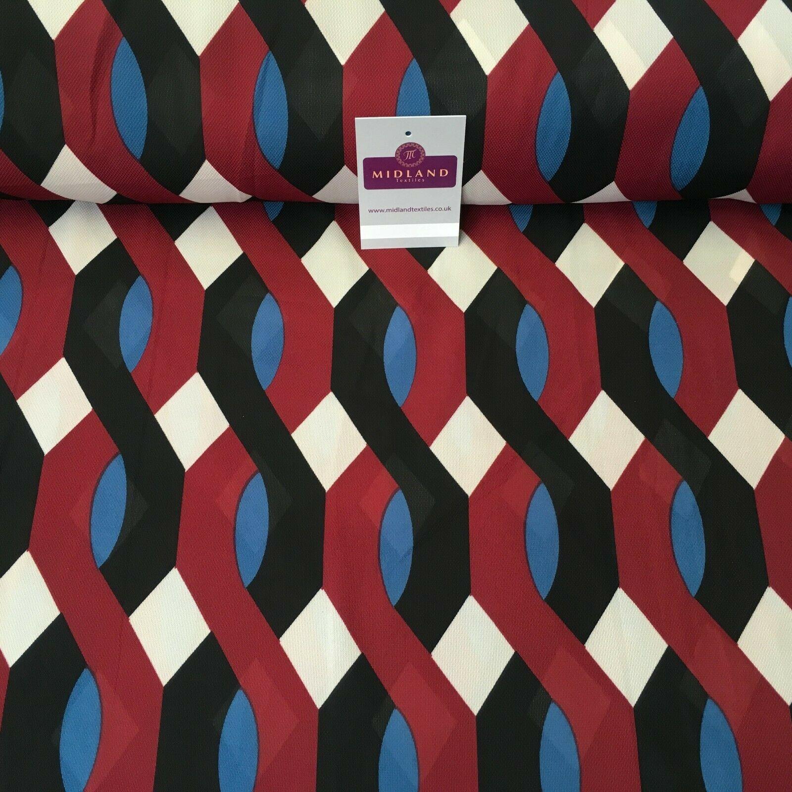 Maroon Geometric Printed soft Georgette twist voile Dress Fabric 147cm MK1185-6