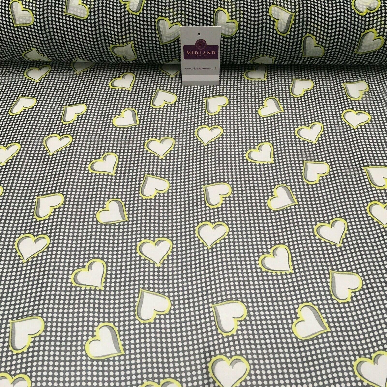 Black Yellow Heart Spot Printed Crepe chiffon Dress Fabric 150 cm MK1190-22 Mtex