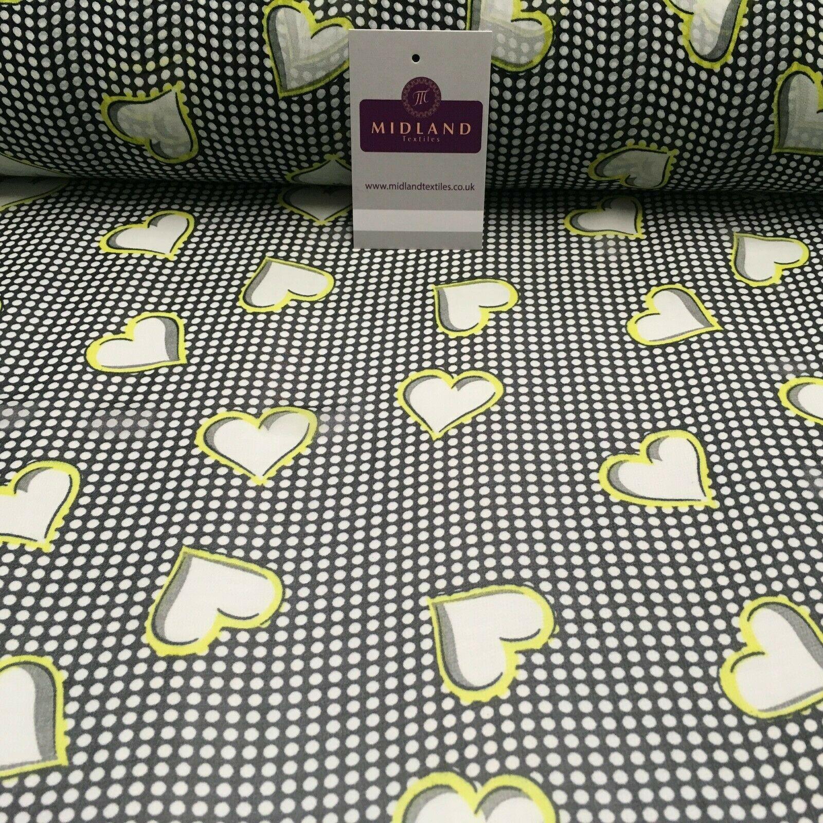 Black Yellow Heart Spot Printed Crepe chiffon Dress Fabric 150 cm MK1190-22 Mtex