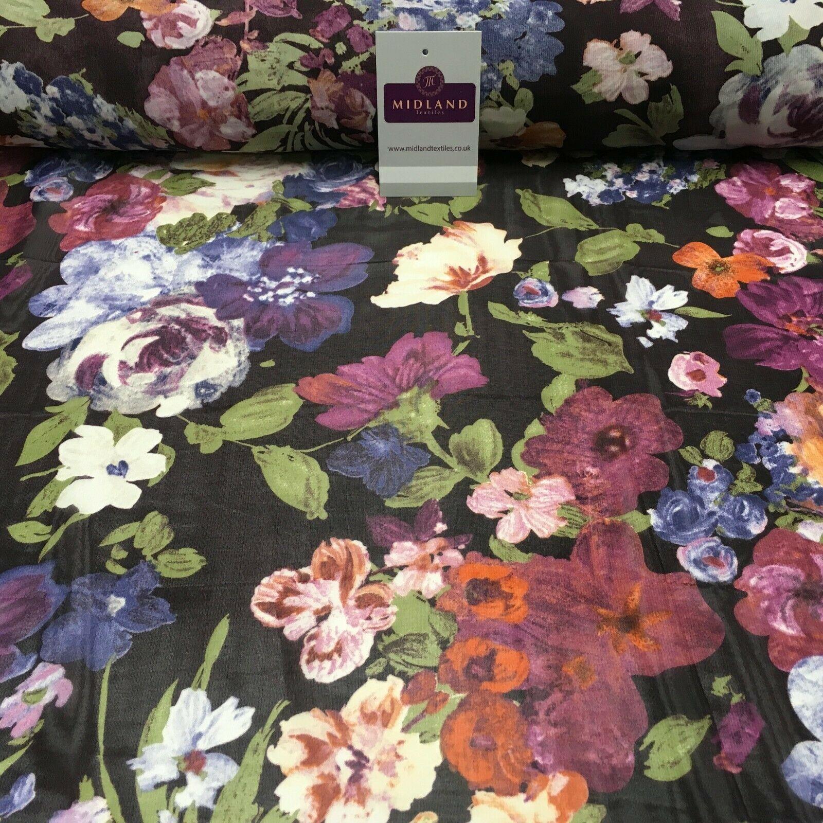 Damson Floral Vintage Printed Crepe chiffon Dress Fabric 150 cm MK1190-25 Mtex