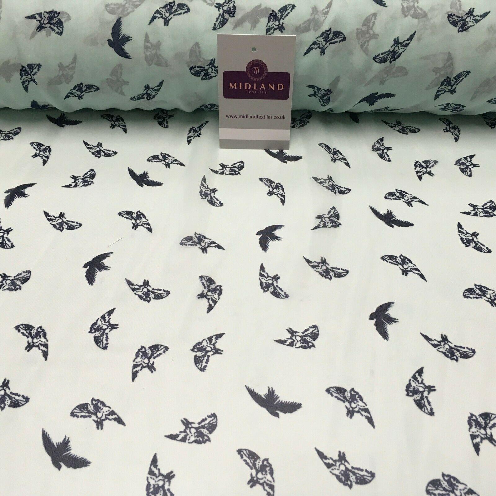 Mint Bird silhouette Printed Crepe chiffon Dress Fabric 150 cm MK1190-20