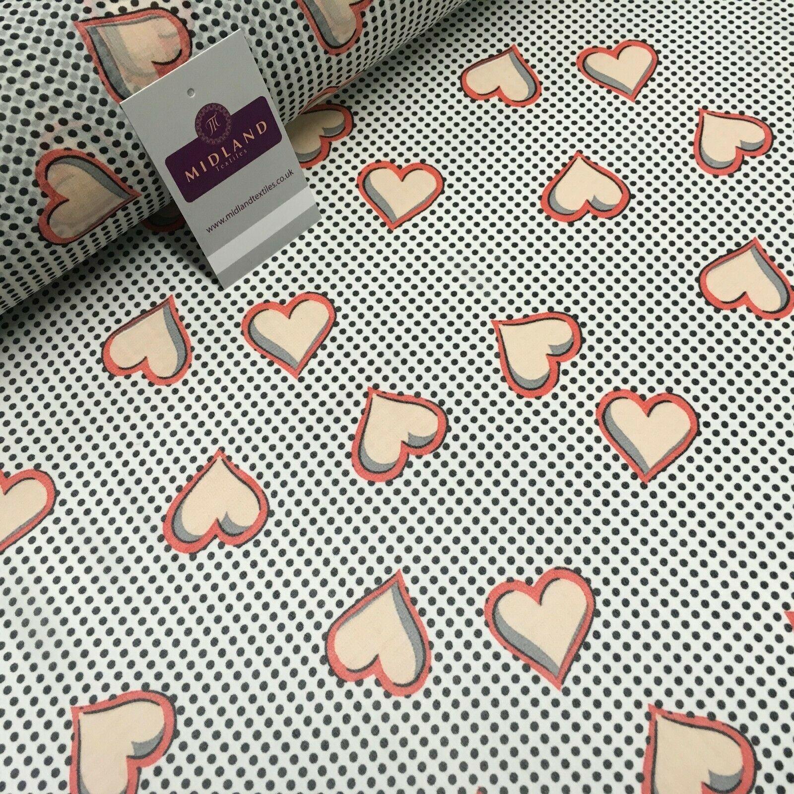 White Coral Heart Spot Printed Crepe chiffon Dress Fabric 150 cm MK1190-24 Mtex