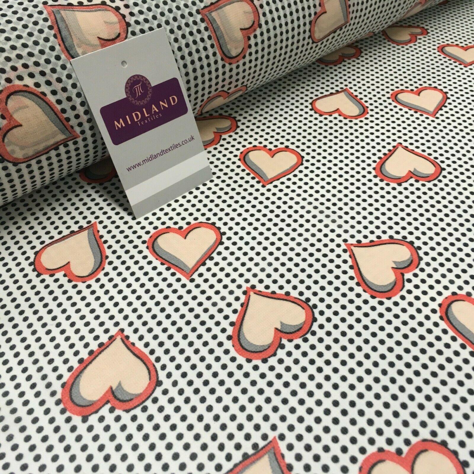 White Coral Heart Spot Printed Crepe chiffon Dress Fabric 150 cm MK1190-24 Mtex