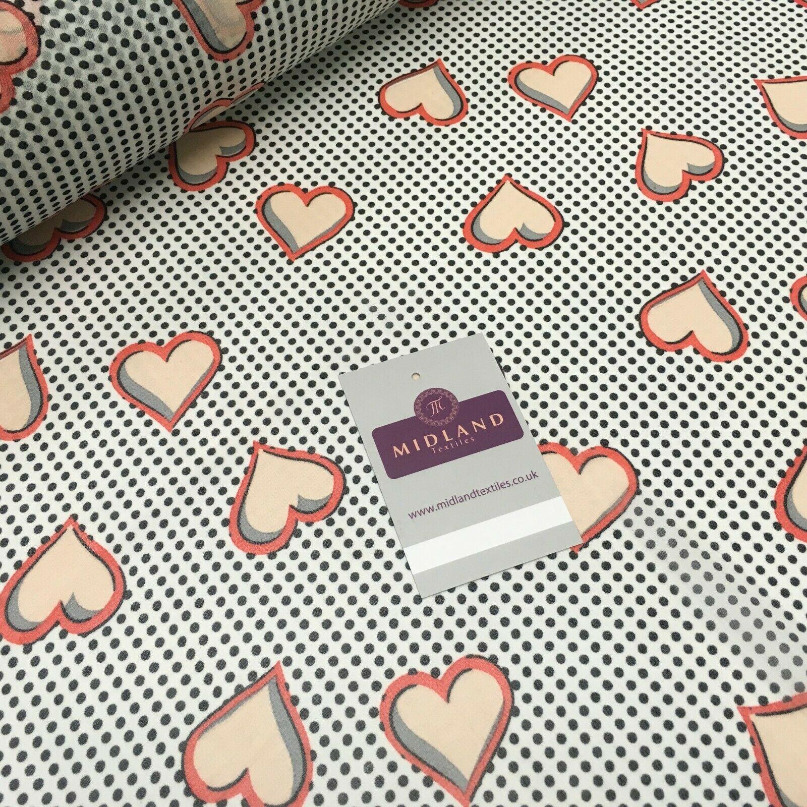White Coral Heart Spot Printed Crepe chiffon Dress Fabric 150 cm MK1190-24 Mtex