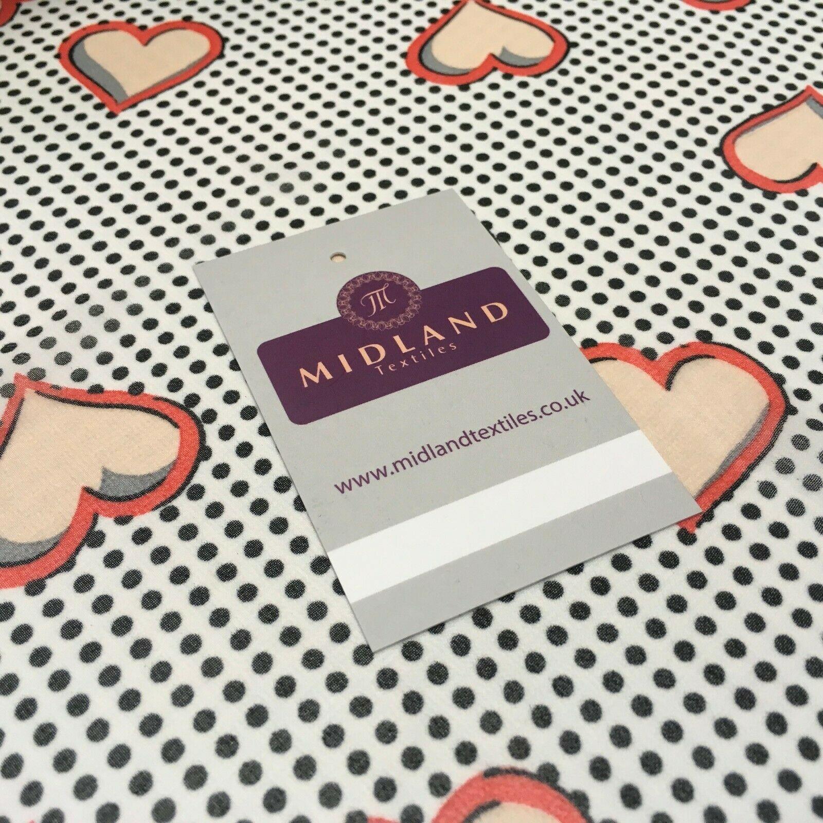 White Coral Heart Spot Printed Crepe chiffon Dress Fabric 150 cm MK1190-24 Mtex