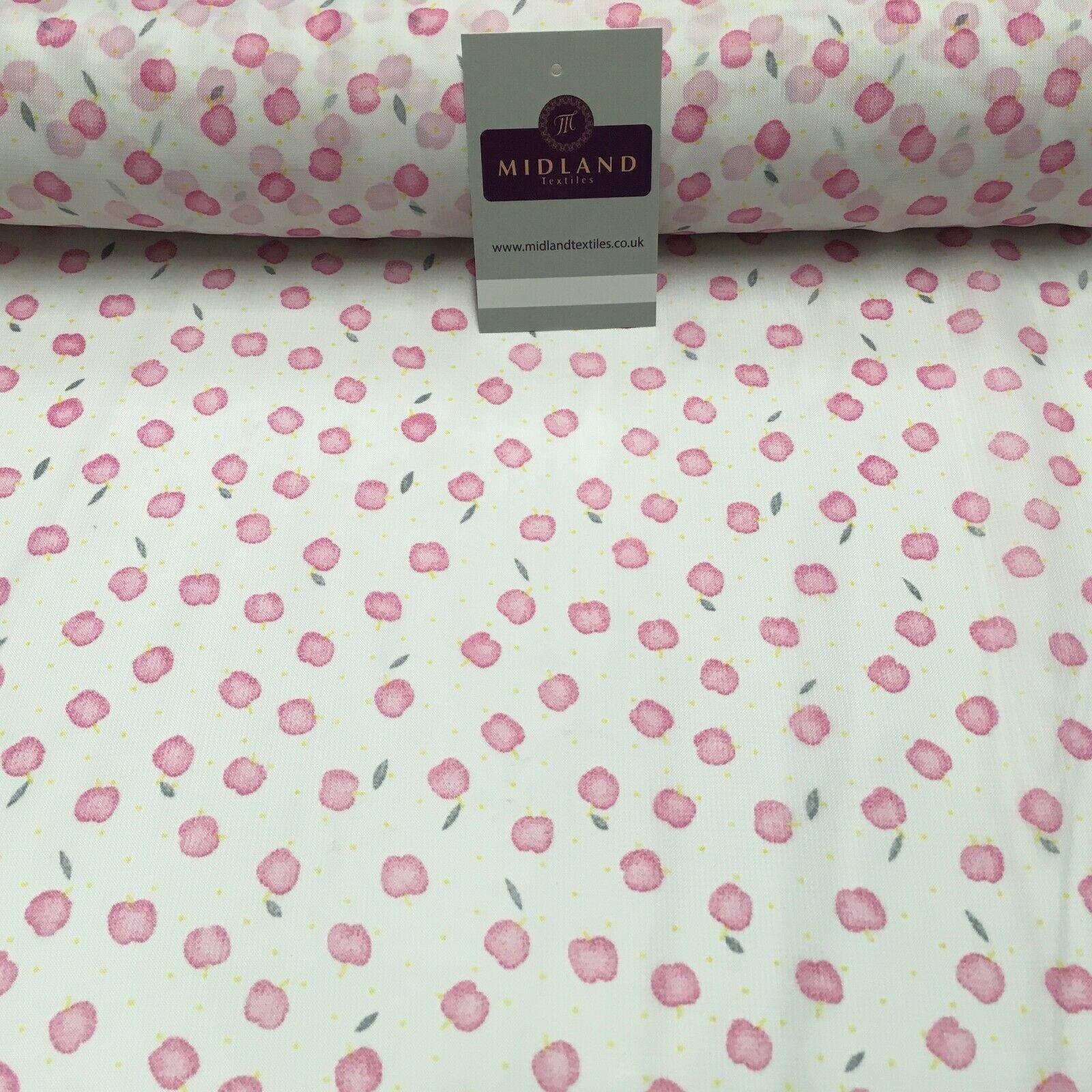 White & Pink apple printed Crepe chiffon Dress Fabric 150 cm Wide MK1190-1 Mtex