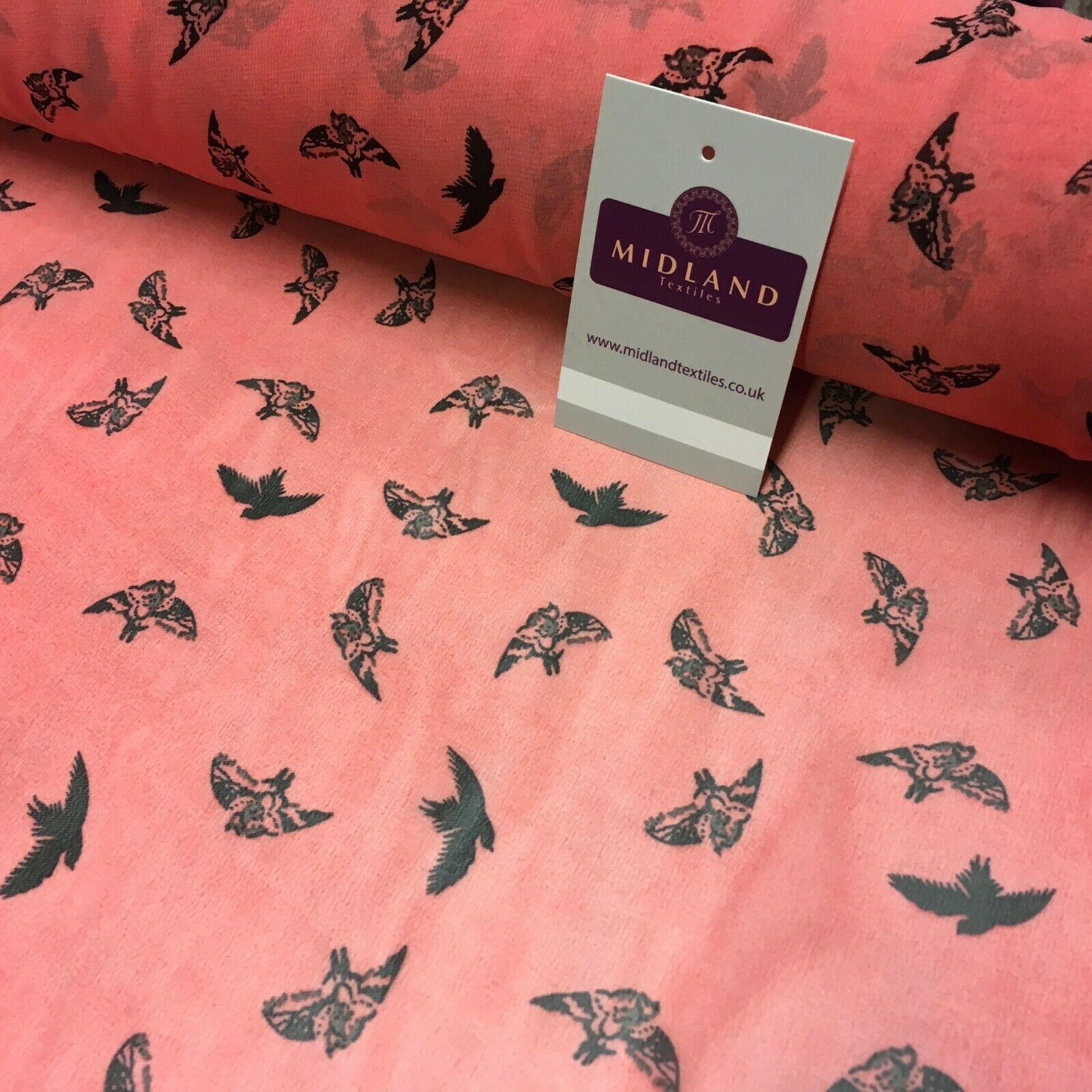 Rose Pink Bird silhouette Printed Crepe chiffon Dress Fabric 150 cm MK1190-19