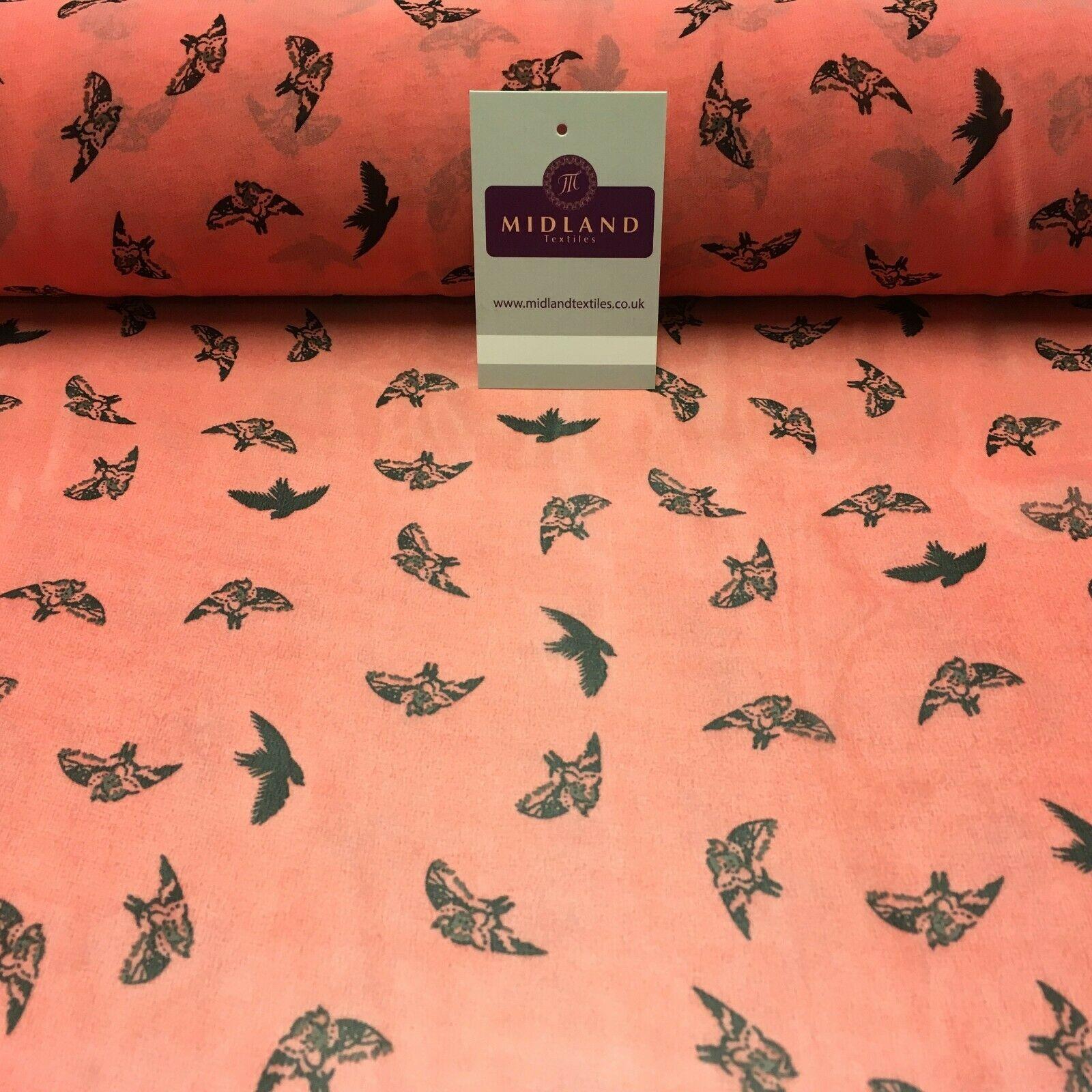 Rose Pink Bird silhouette Printed Crepe chiffon Dress Fabric 150 cm MK1190-19