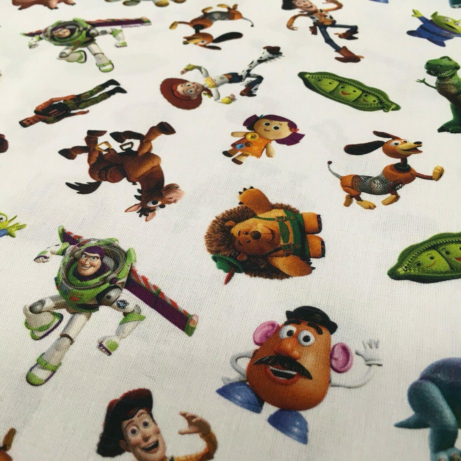White Toy Story Licensed Digital Printed 100% Cotton Fabric 150 cm MH1191 Mtex