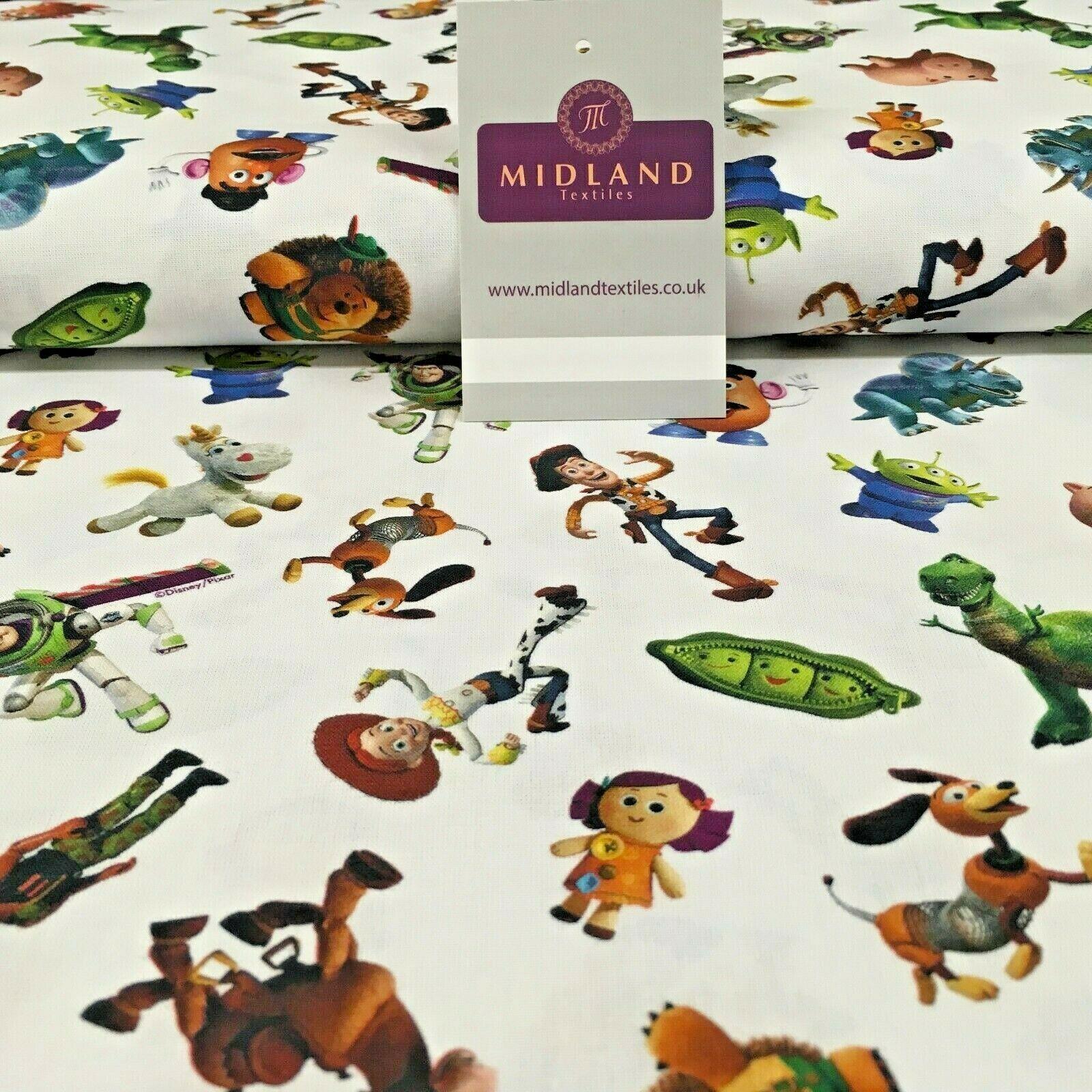 White Toy Story Licensed Digital Printed 100% Cotton Fabric 150 cm MH1191 Mtex