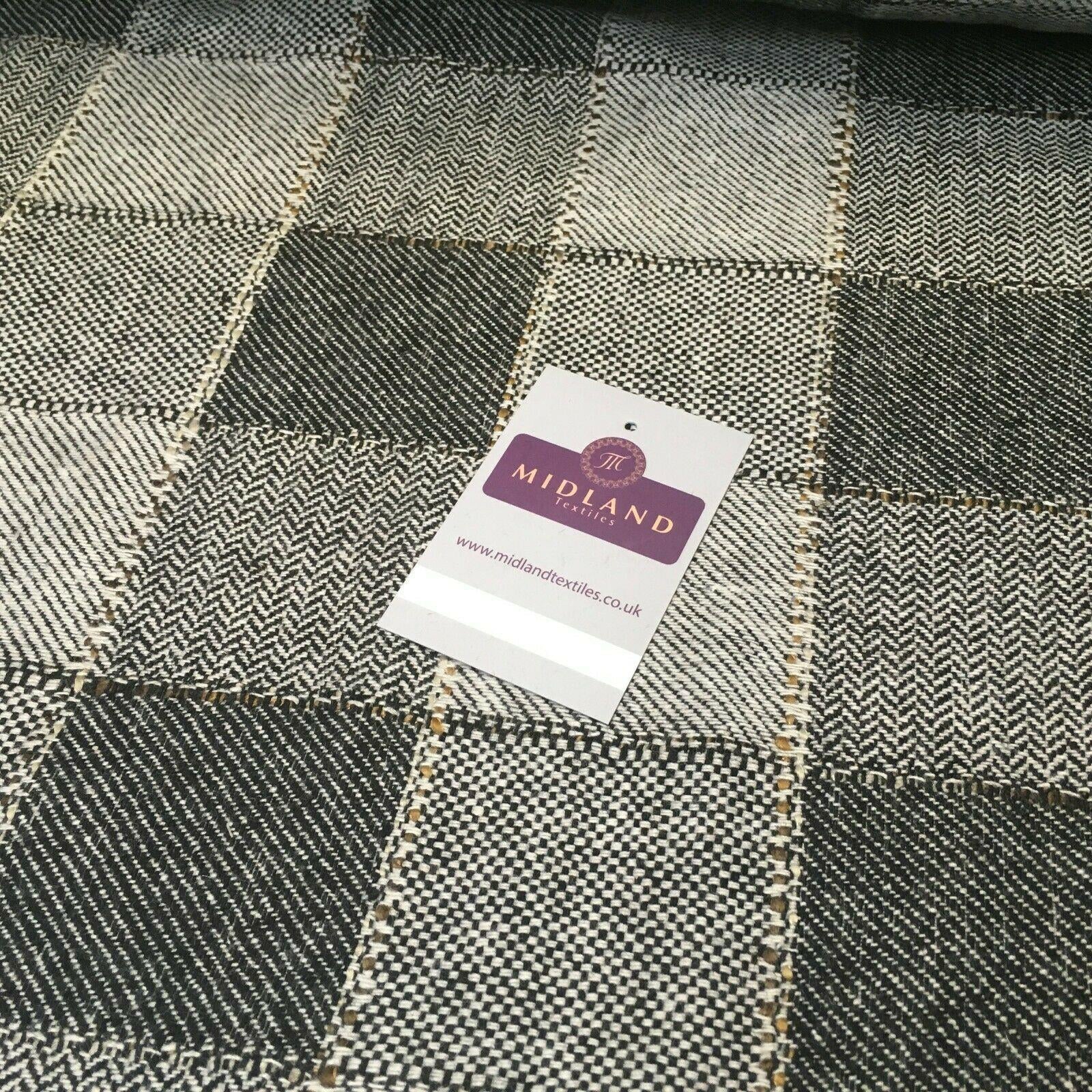 Cream & Black Check wool blend Melton Coating Poly Boucle Fabric 147 cm MK1194-6