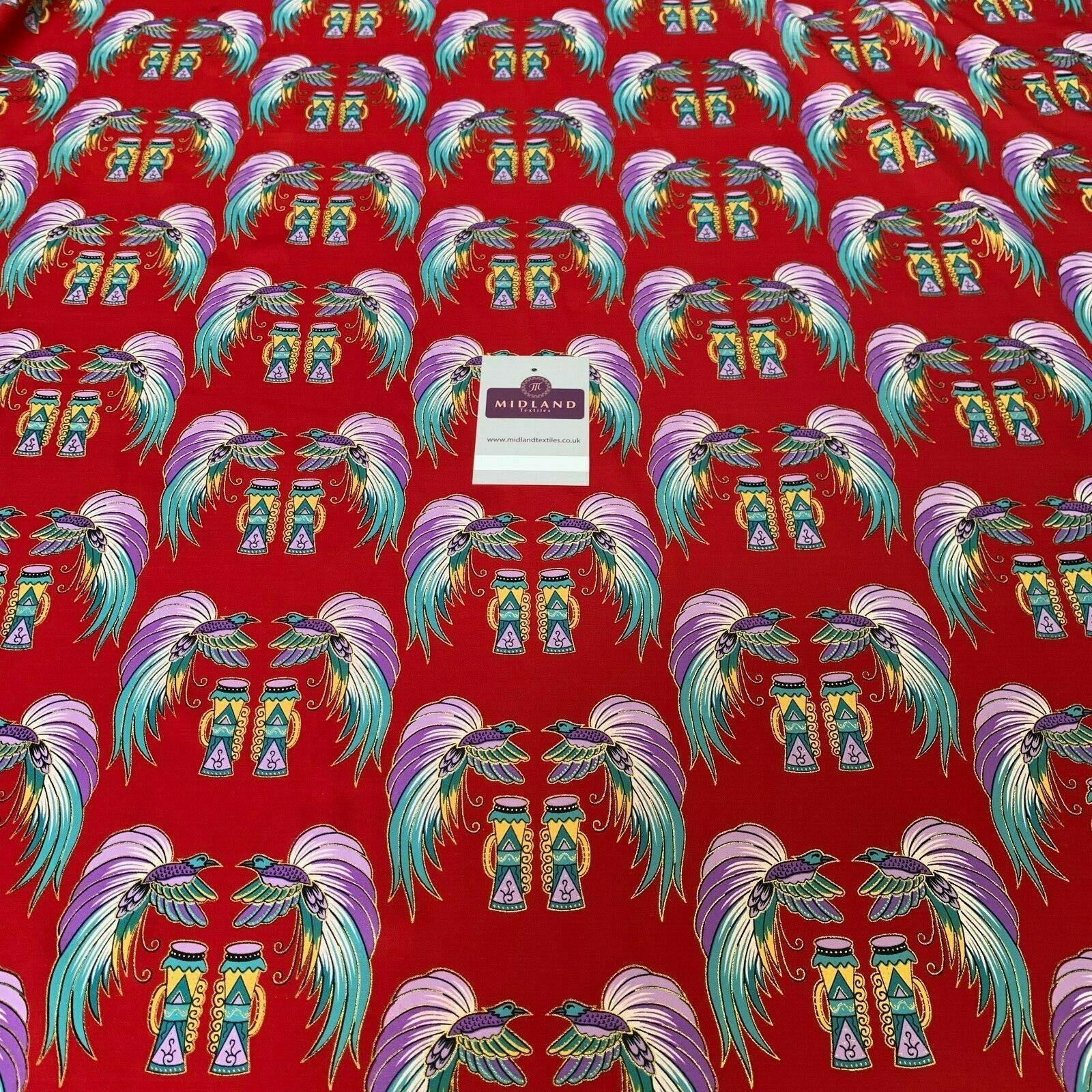 Red Birds Batik Papua printed with gold foil dress fabric 111 cm M145-75 Mtex