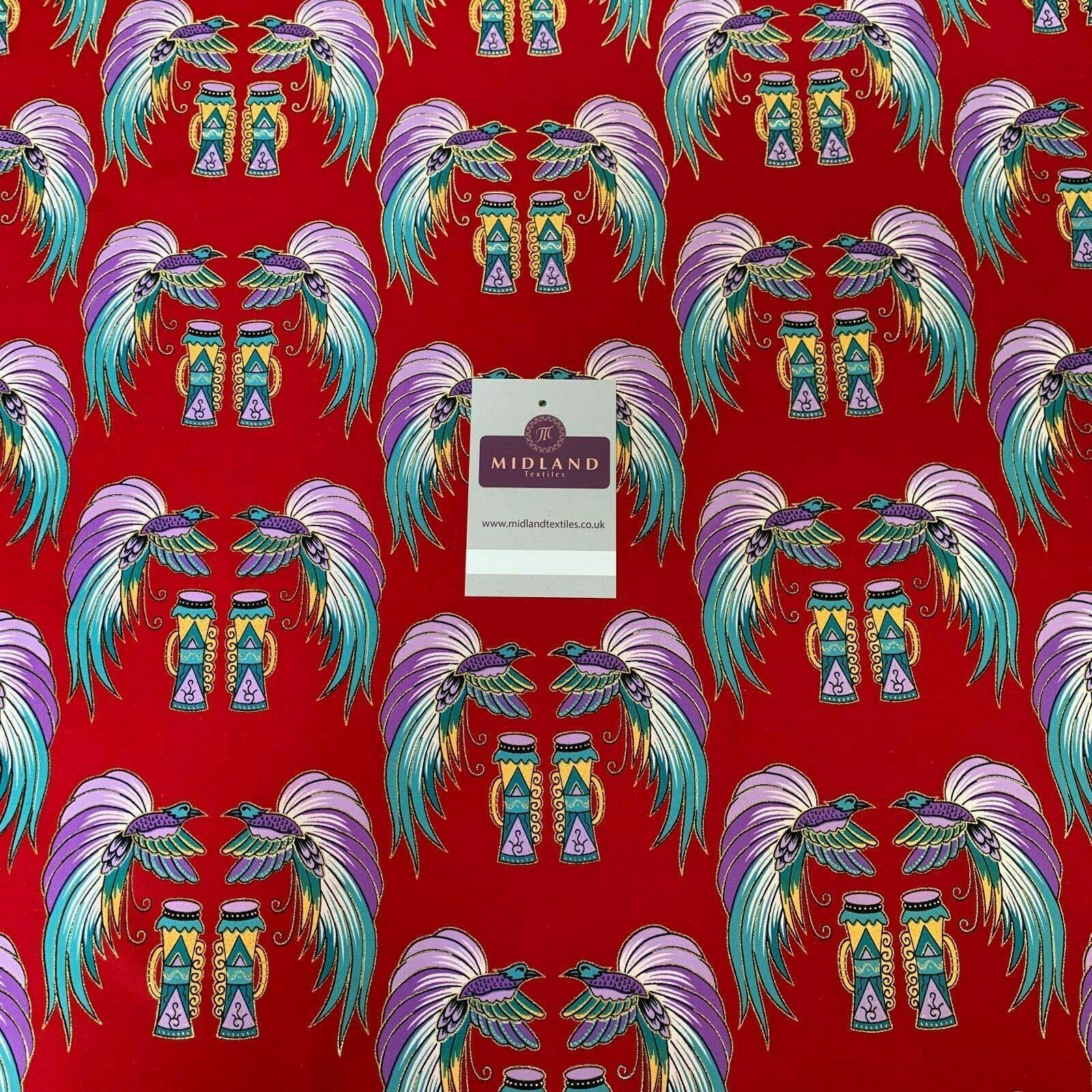 Red Birds Batik Papua printed with gold foil dress fabric 111 cm M145-75 Mtex