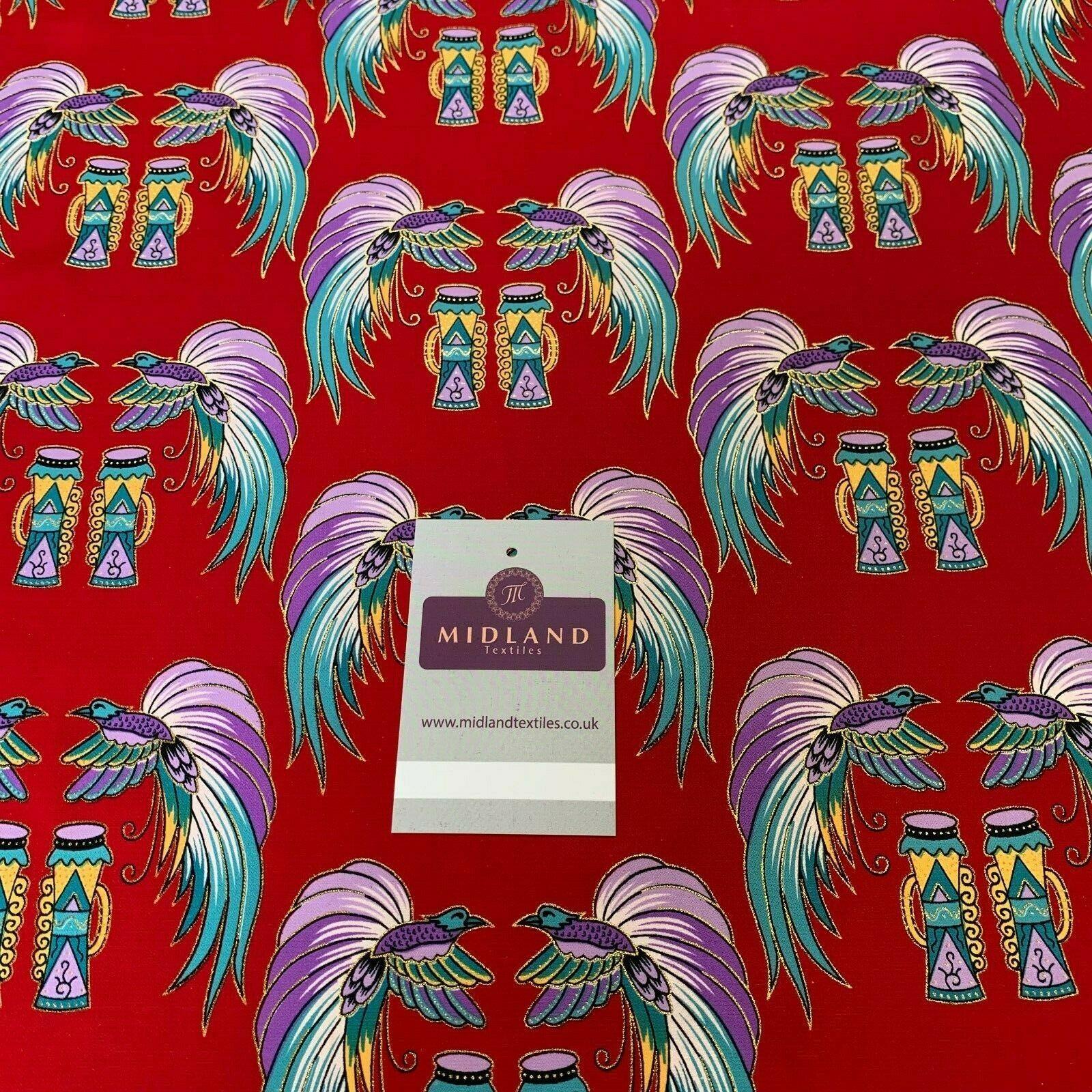 Red Birds Batik Papua printed with gold foil dress fabric 111 cm M145-75 Mtex