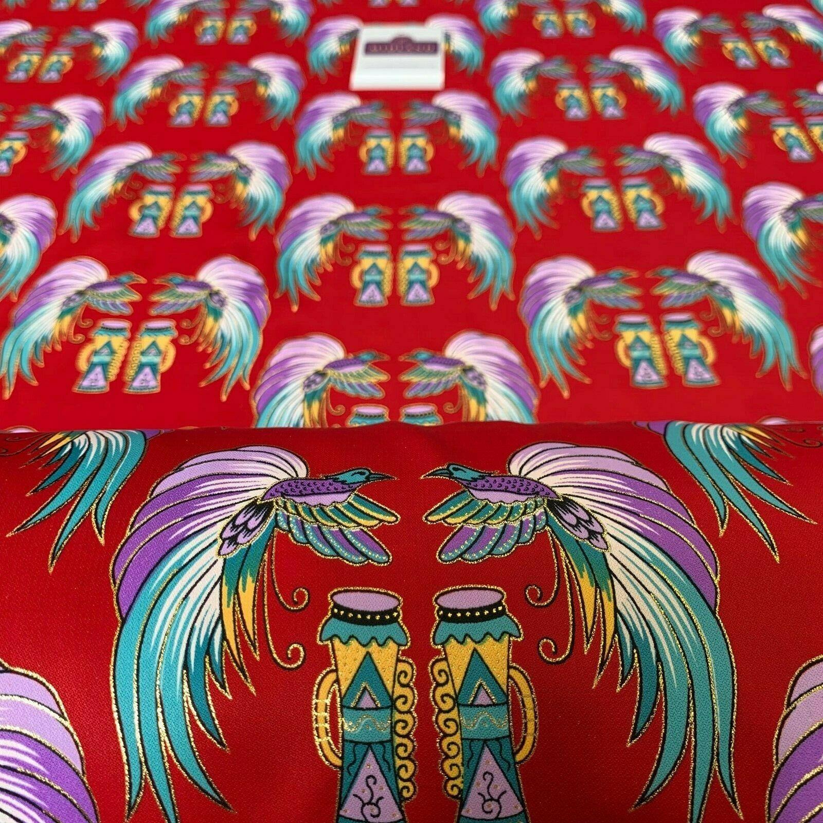 Red Birds Batik Papua printed with gold foil dress fabric 111 cm M145-75 Mtex