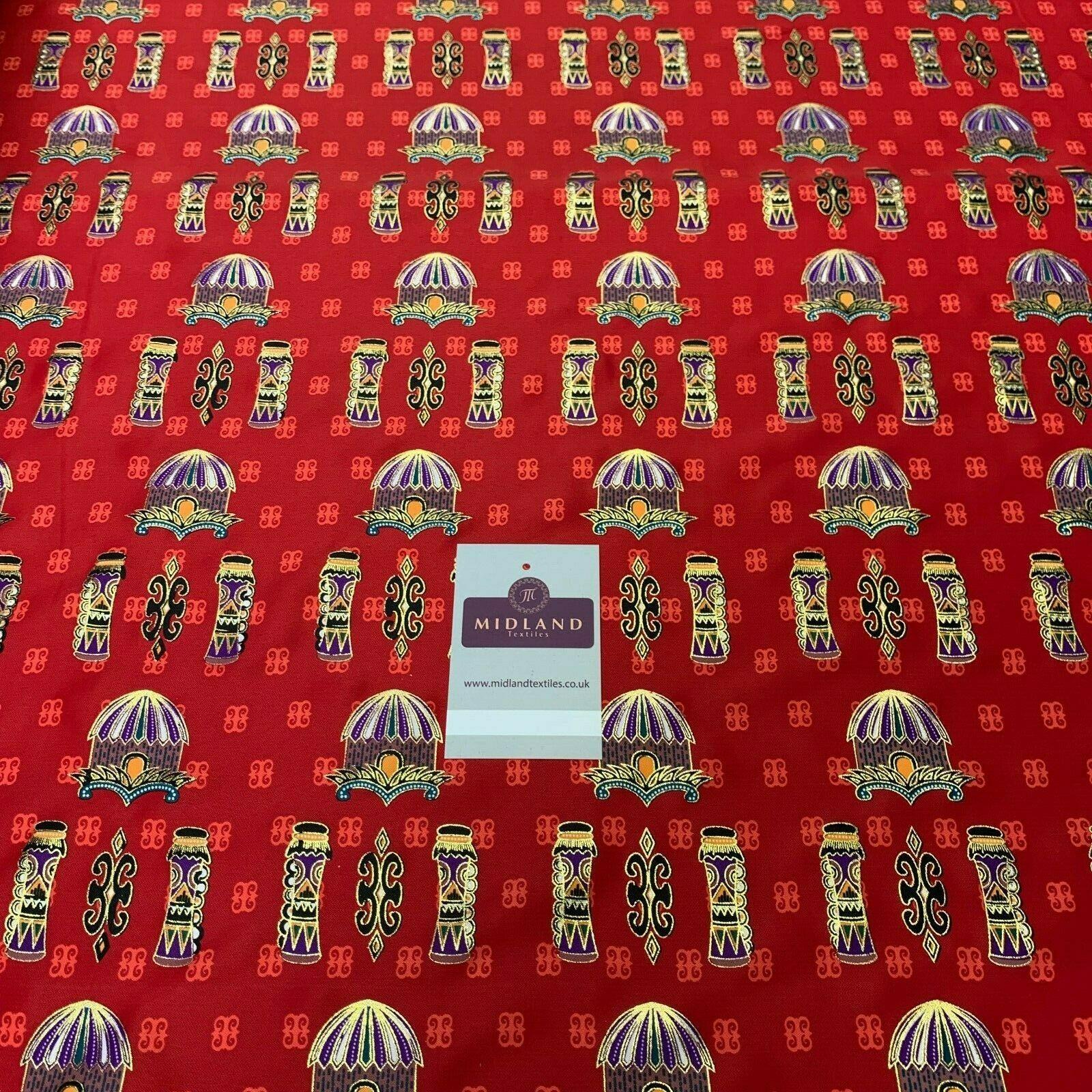 Red Border Egyptian batik Papua Printed gold foil dress fabric 111 cm M145-76