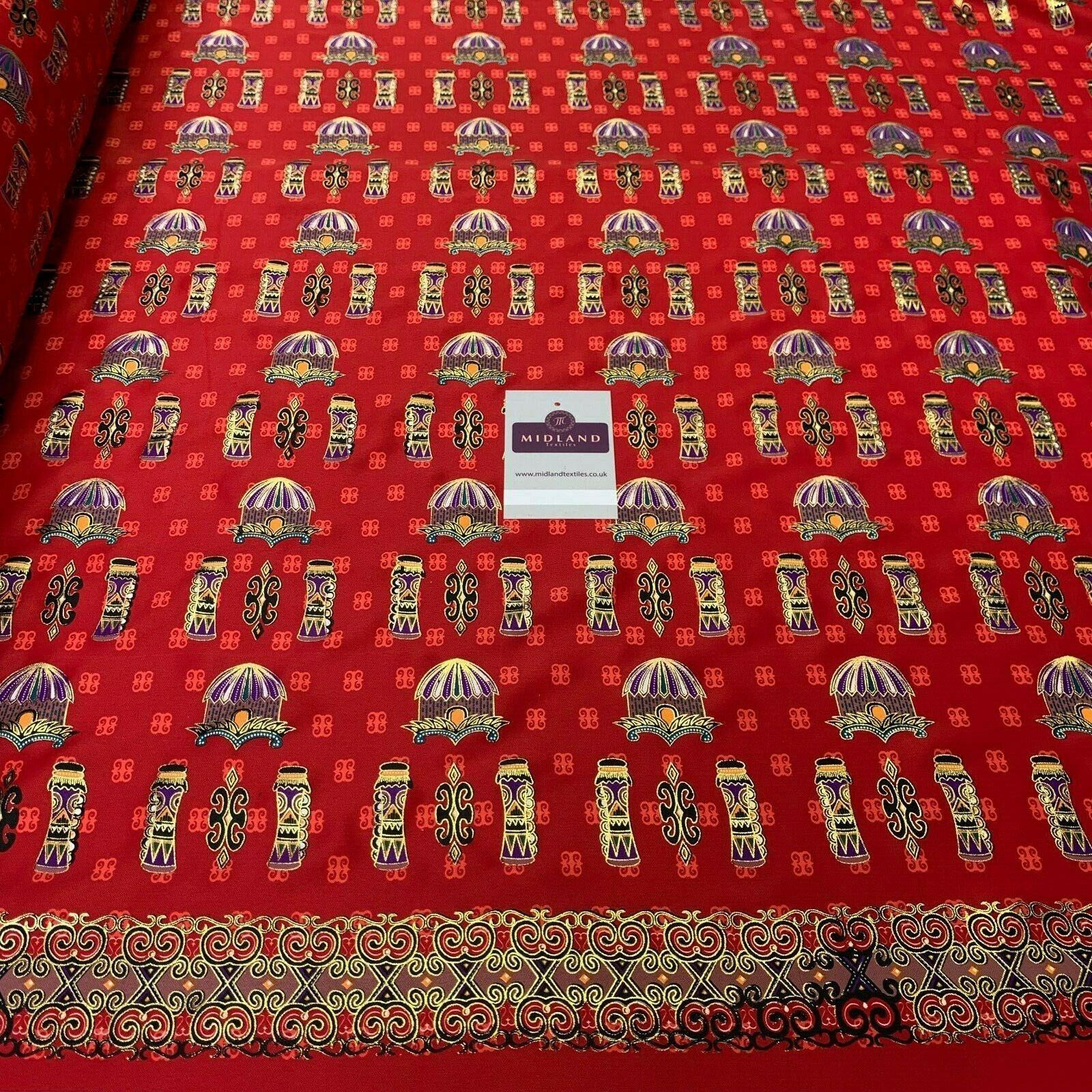 Red Border Egyptian batik Papua Printed gold foil dress fabric 111 cm M145-76
