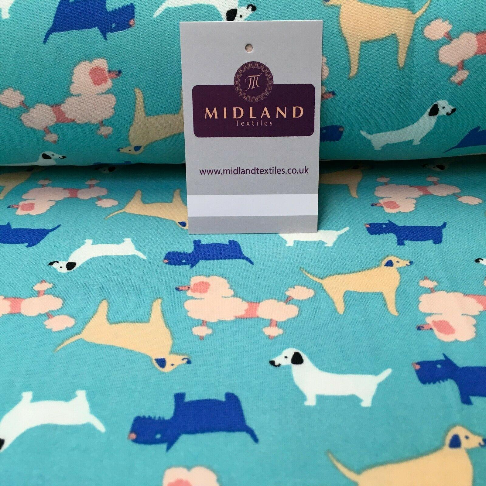 Aqua Assorted Dogs Printed Brushed Jersey Dress fabric 150cm Wide MK1106-6 Mtex