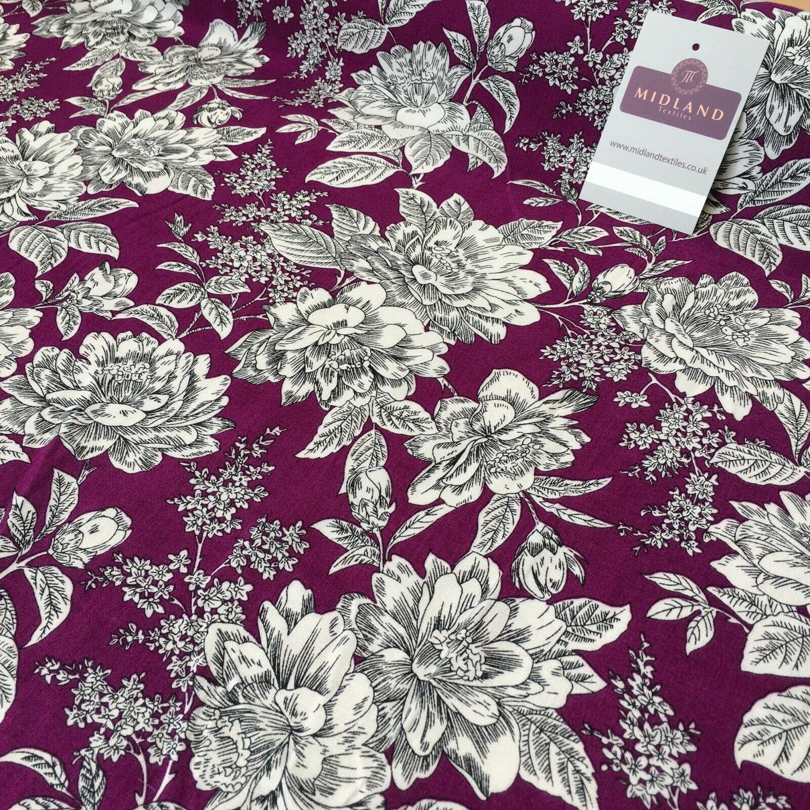 Magenta Large Flower Floral Viscose Printed Dress Fabric 139 cm M145-78 Mtex