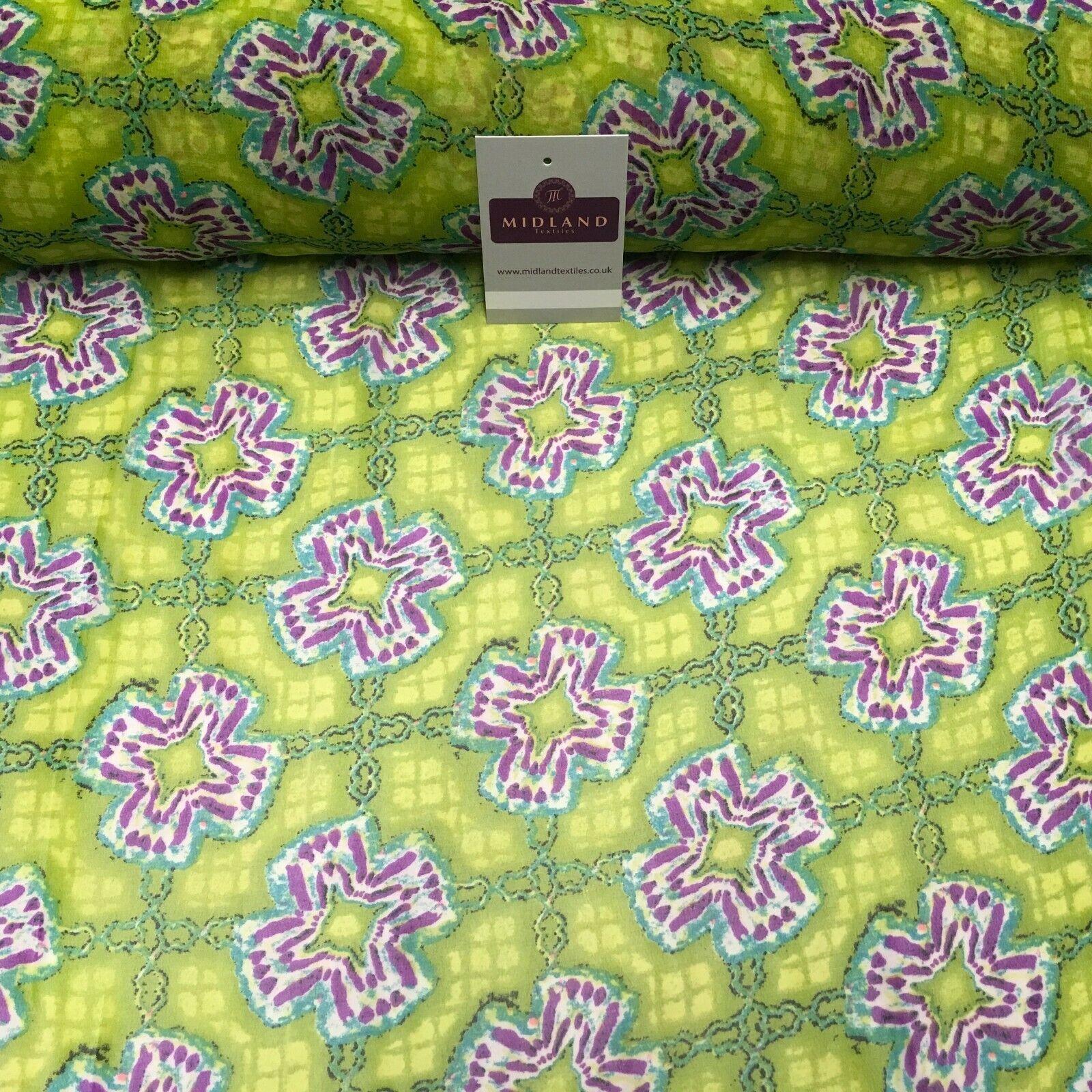 Lime Green Geometric printed Crepe chiffon Dress Fabric 150 cm Wide MK1190-2
