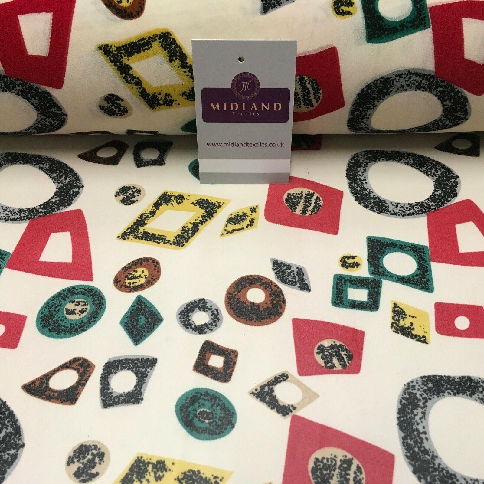 Cream Shapes printed Crepe chiffon Dress Fabric 150 cm Wide MK1190-6 Mtex