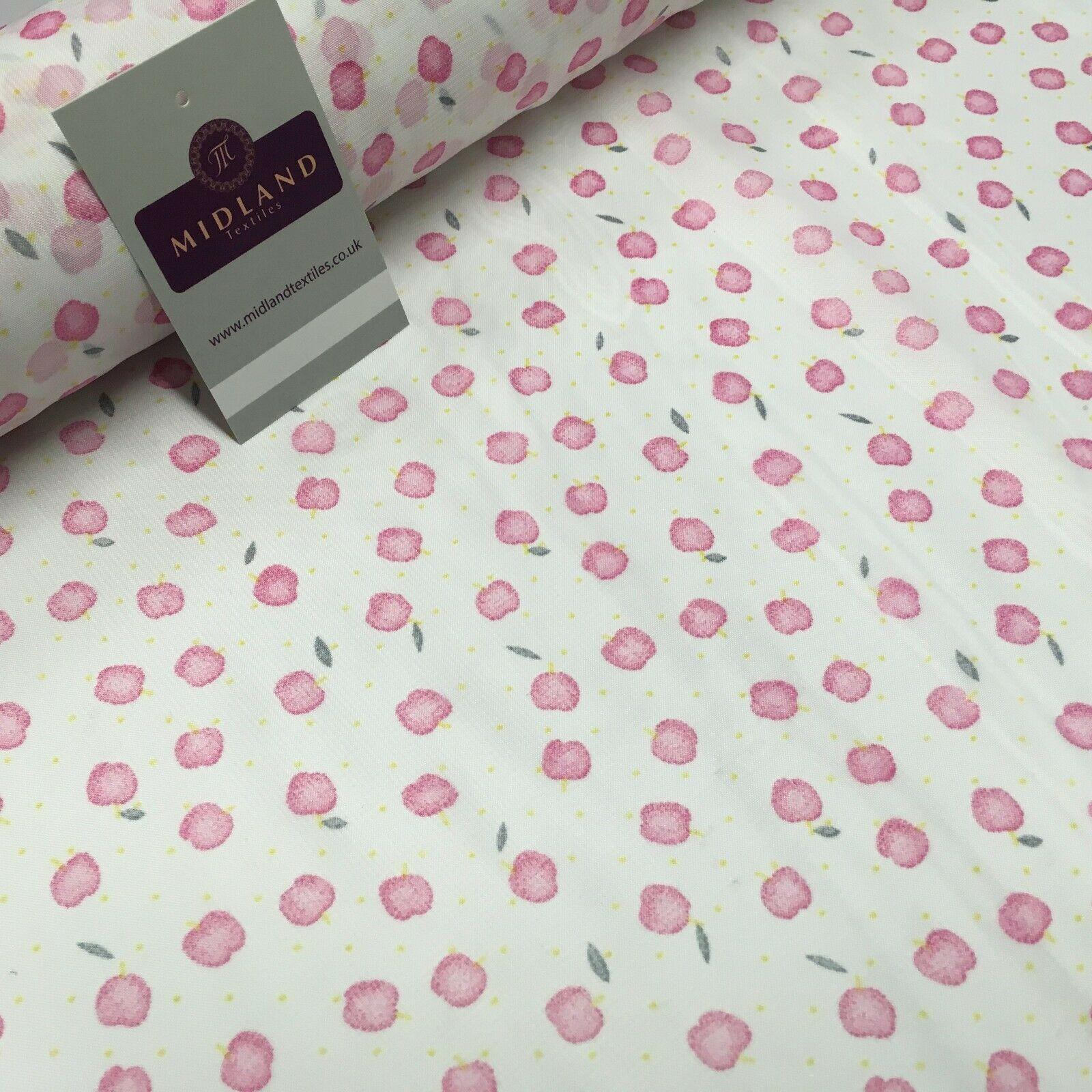 White & Pink apple printed Crepe chiffon Dress Fabric 150 cm Wide MK1190-1 Mtex