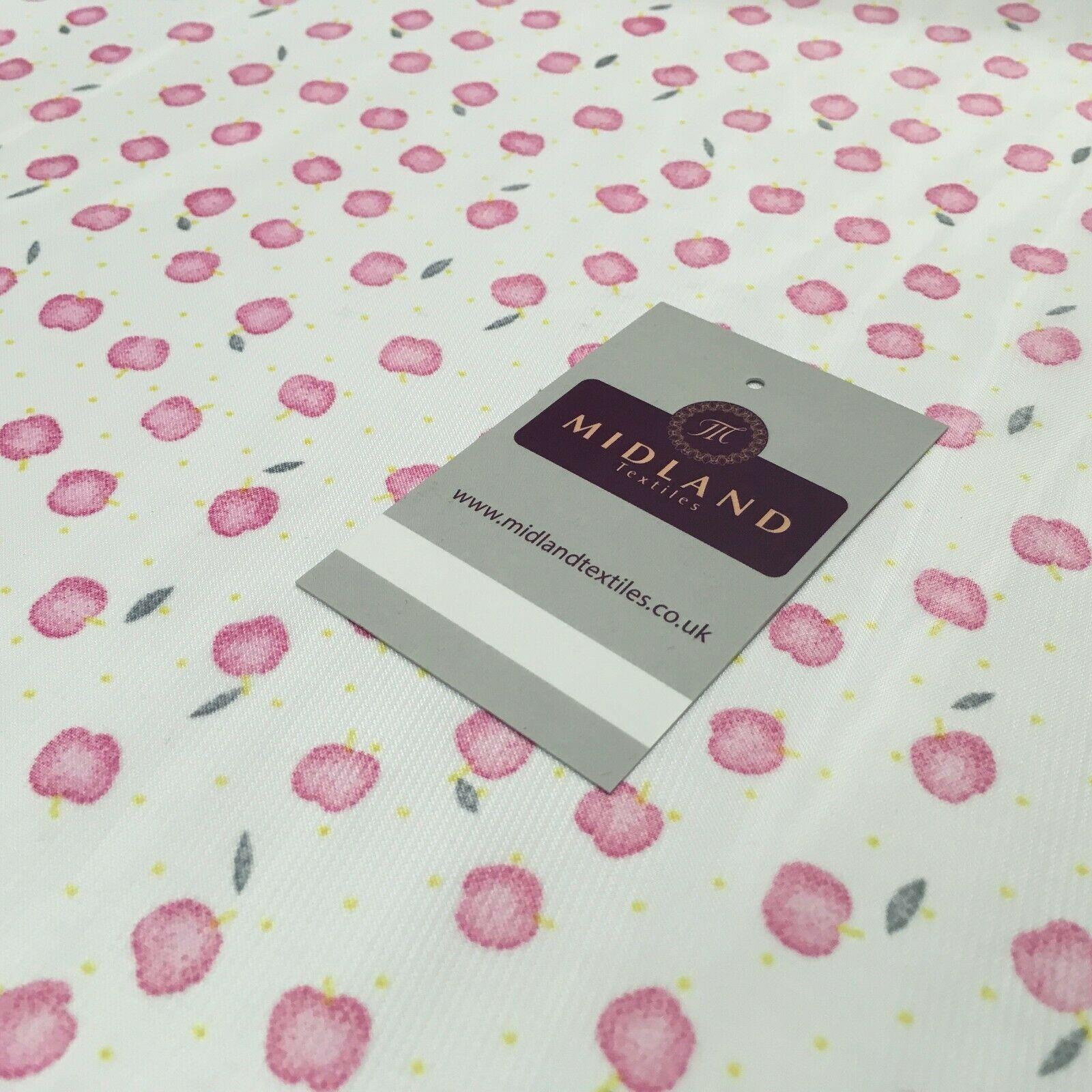 White & Pink apple printed Crepe chiffon Dress Fabric 150 cm Wide MK1190-1 Mtex