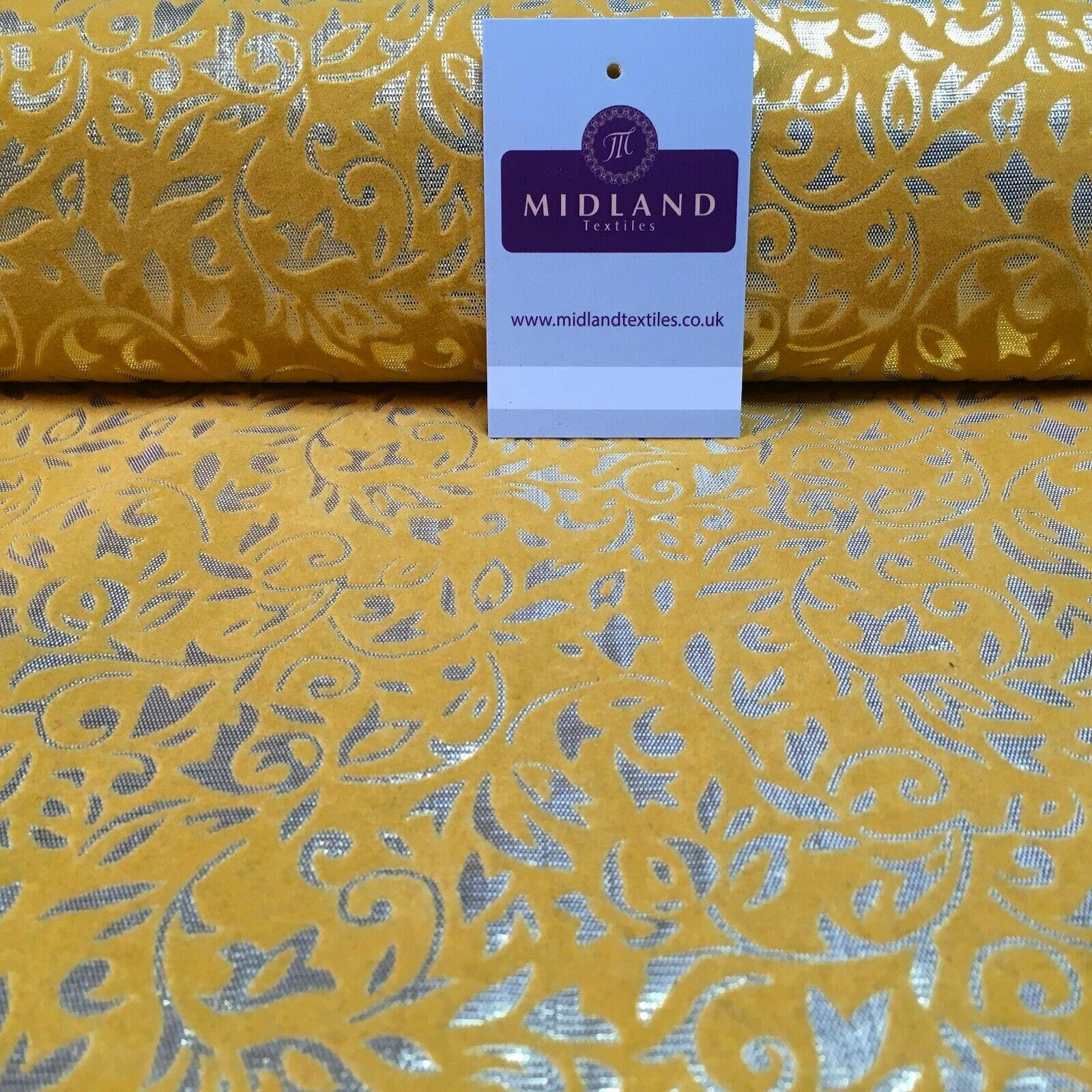 Floral Ornamental Flocking  Gold Lame Fabric 110 cm Wide MA1175 Mtex