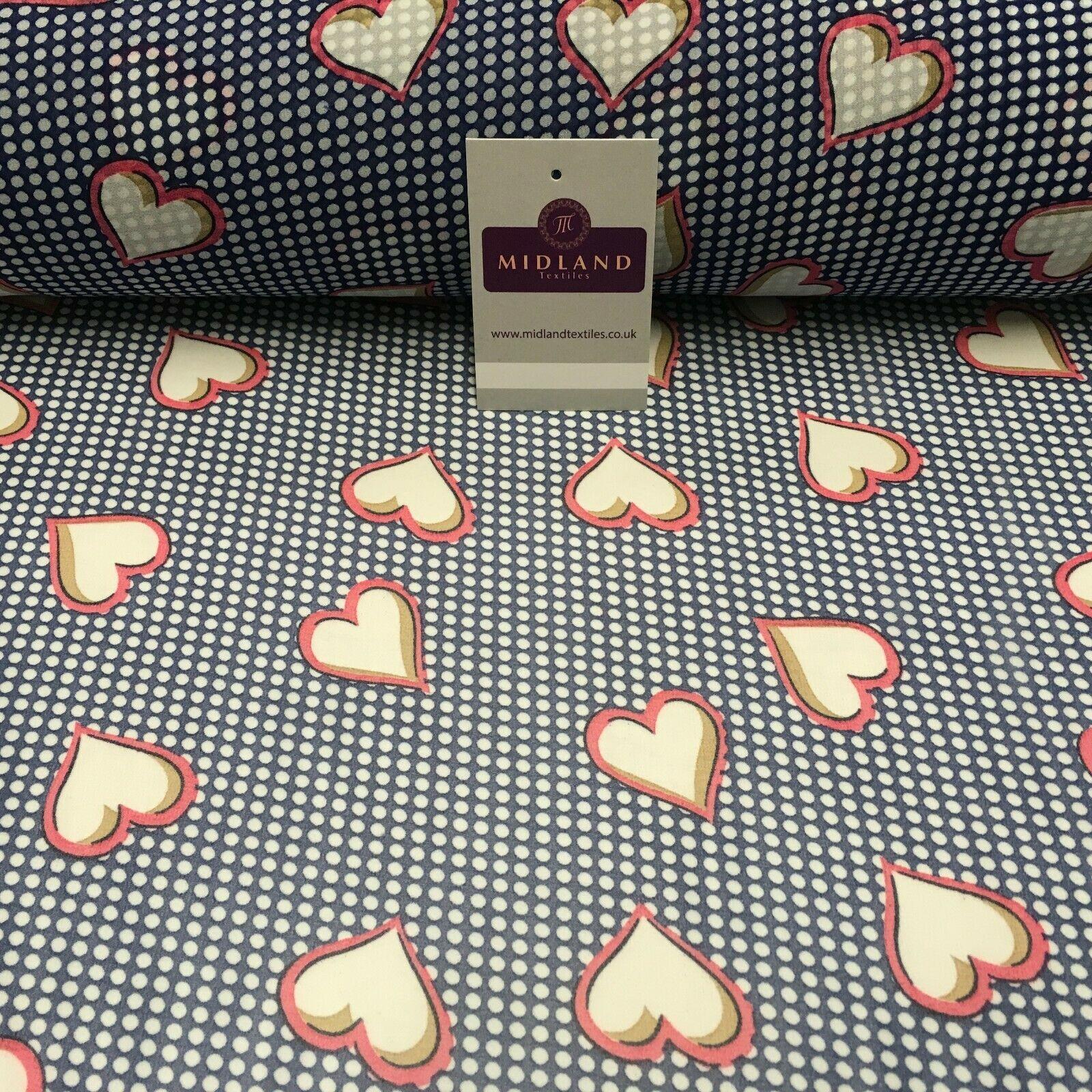 Blue Pink Heart Spot Printed Crepe chiffon Dress Fabric 150 cm MK1190-23 Mtex