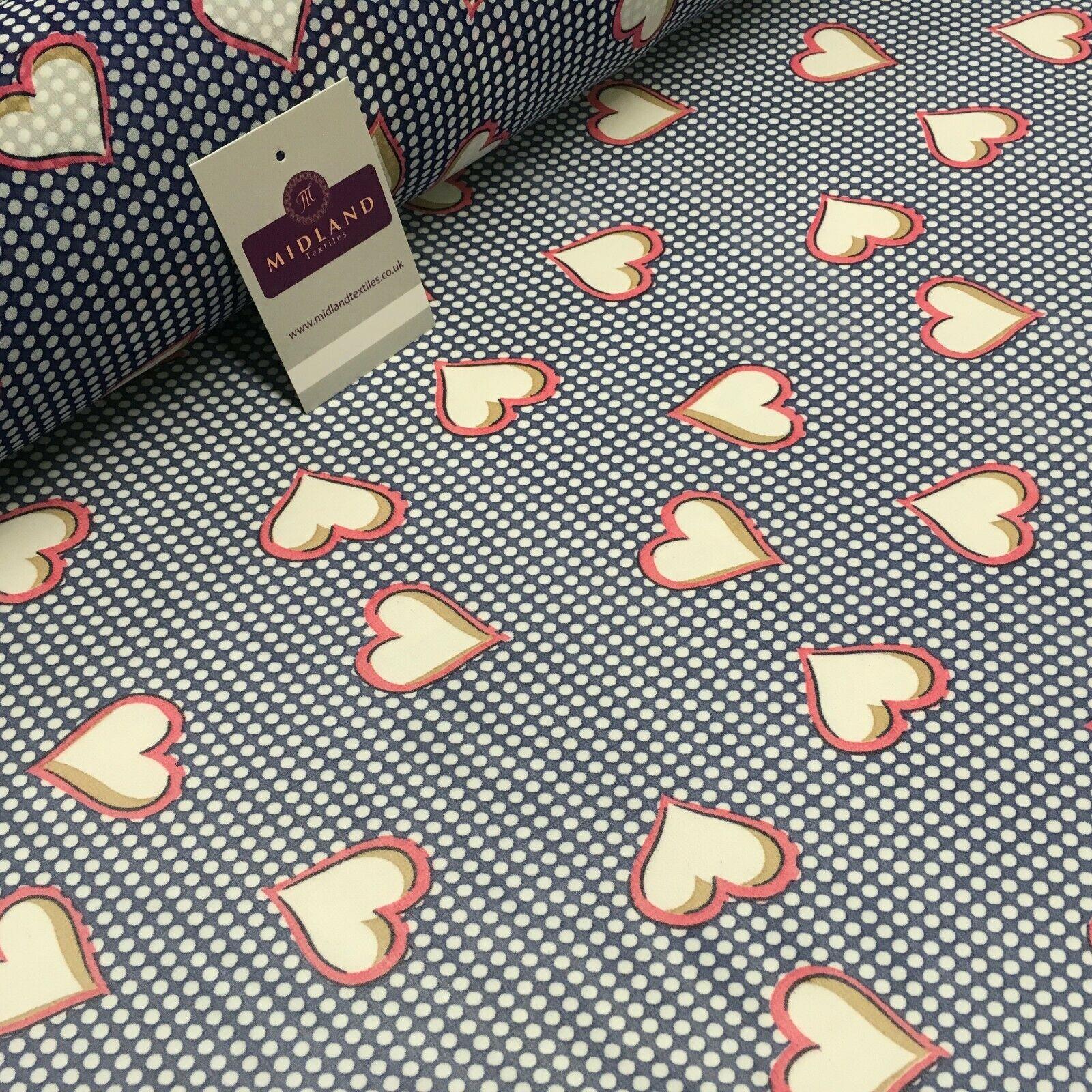 Blue Pink Heart Spot Printed Crepe chiffon Dress Fabric 150 cm MK1190-23 Mtex