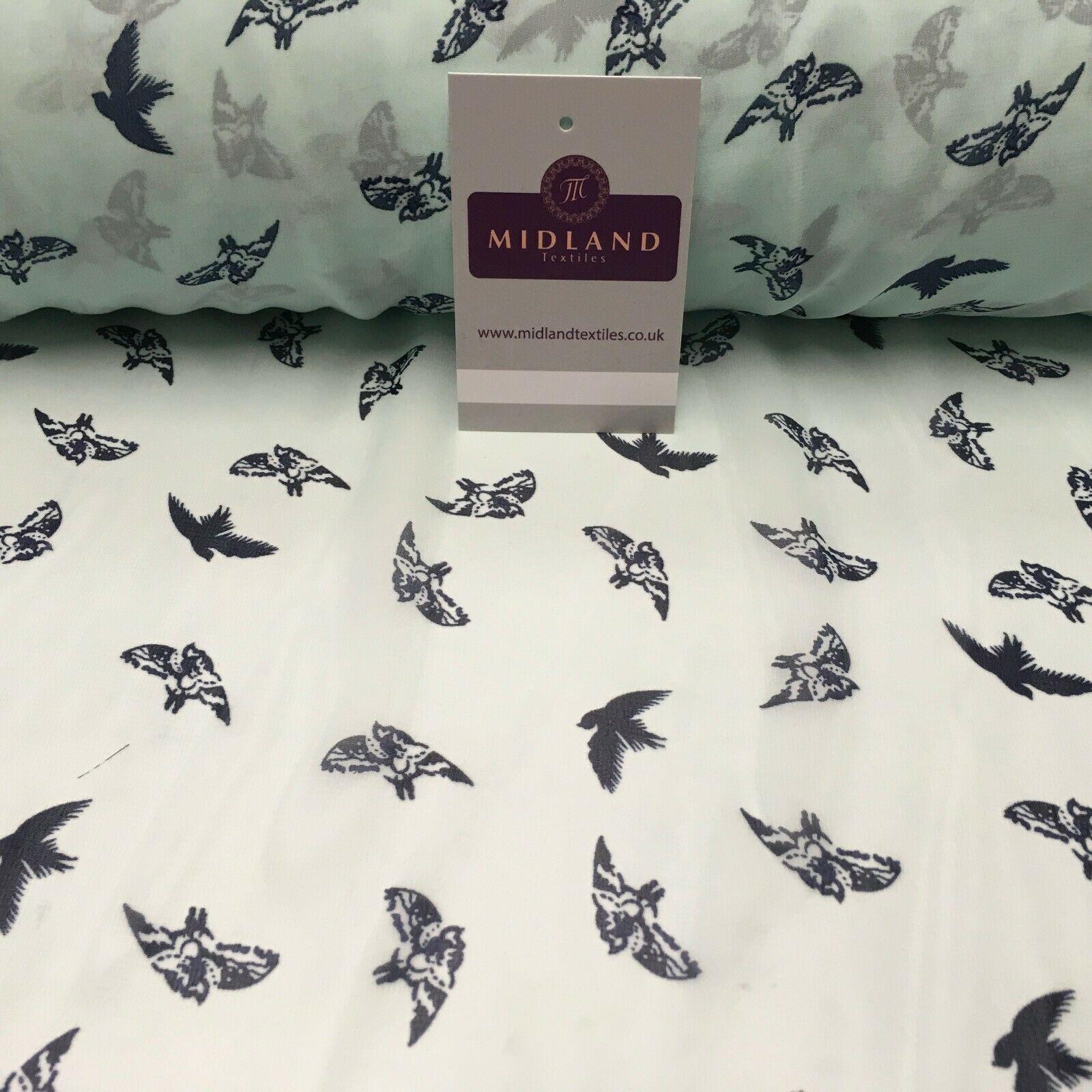Mint Bird silhouette Printed Crepe chiffon Dress Fabric 150 cm MK1190-20