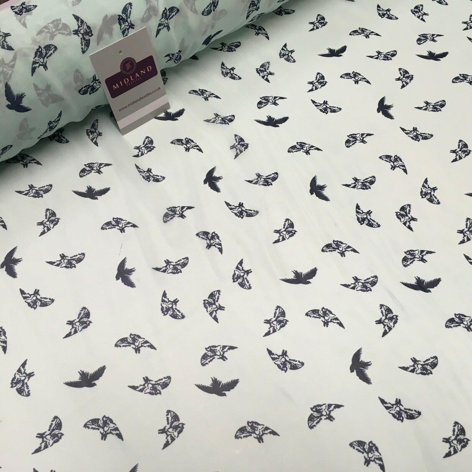 Mint Bird silhouette Printed Crepe chiffon Dress Fabric 150 cm MK1190-20