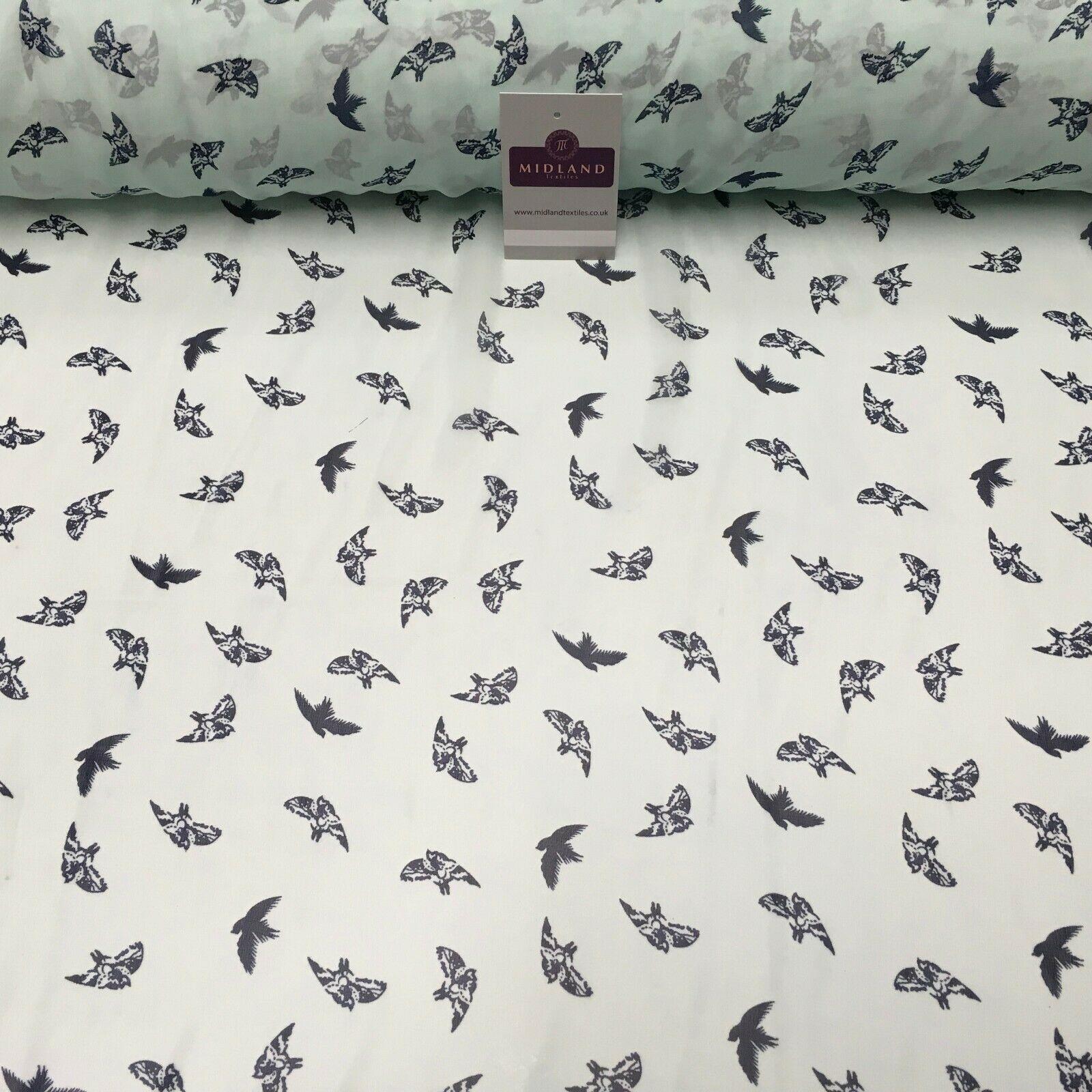 Mint Bird silhouette Printed Crepe chiffon Dress Fabric 150 cm MK1190-20