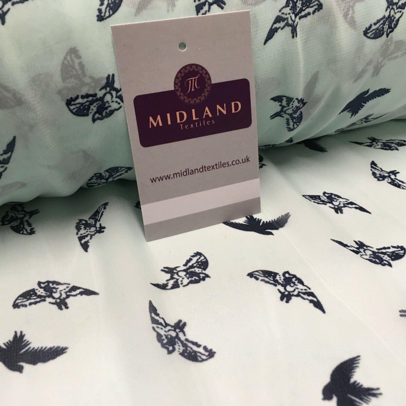 Mint Bird silhouette Printed Crepe chiffon Dress Fabric 150 cm MK1190-20