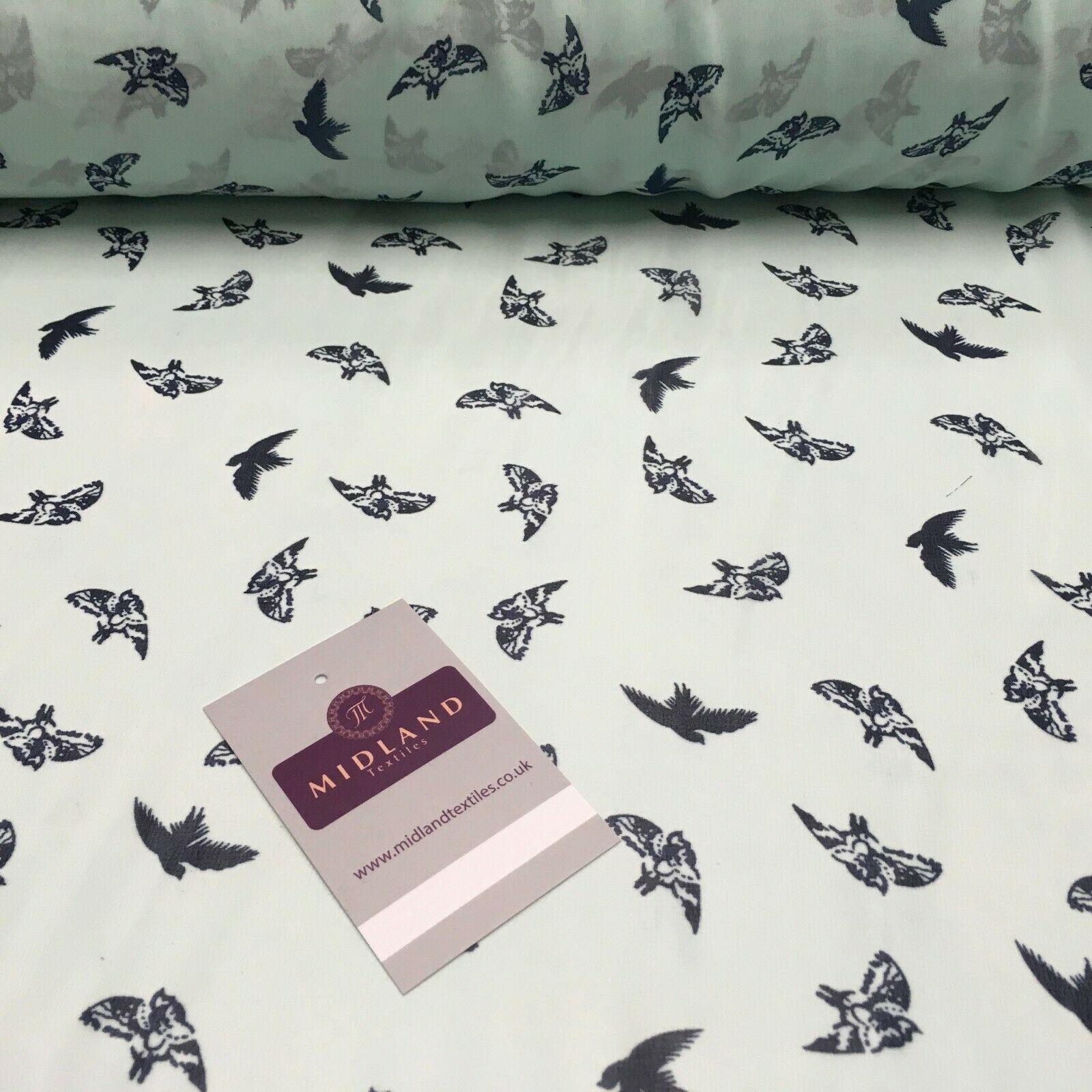 Mint Bird silhouette Printed Crepe chiffon Dress Fabric 150 cm MK1190-20