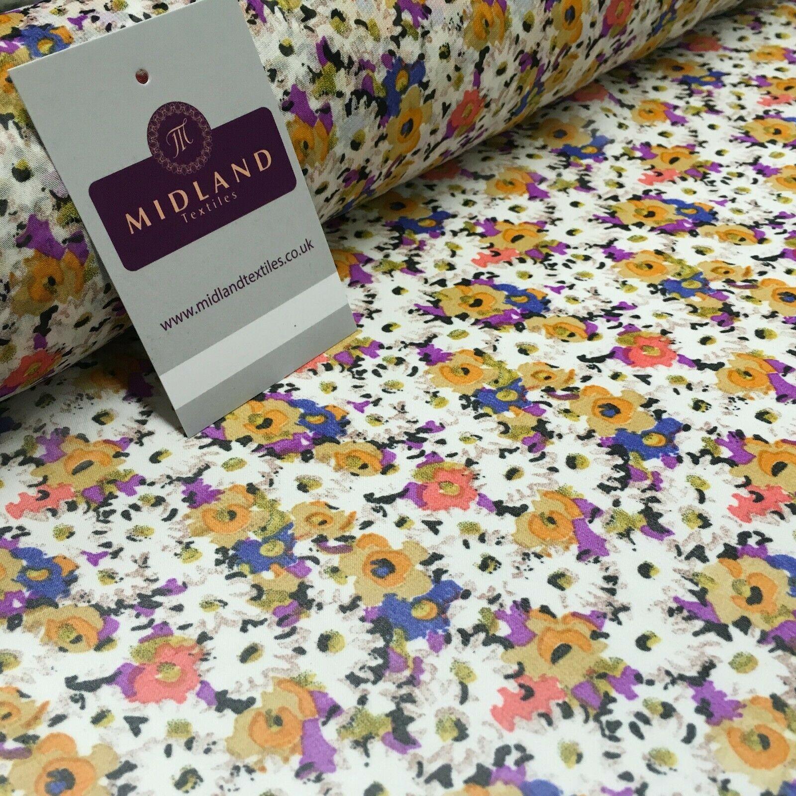 Ivory Multi Floral Printed Crepe chiffon Dress Fabric 150 cm MK1190-28 Mtex