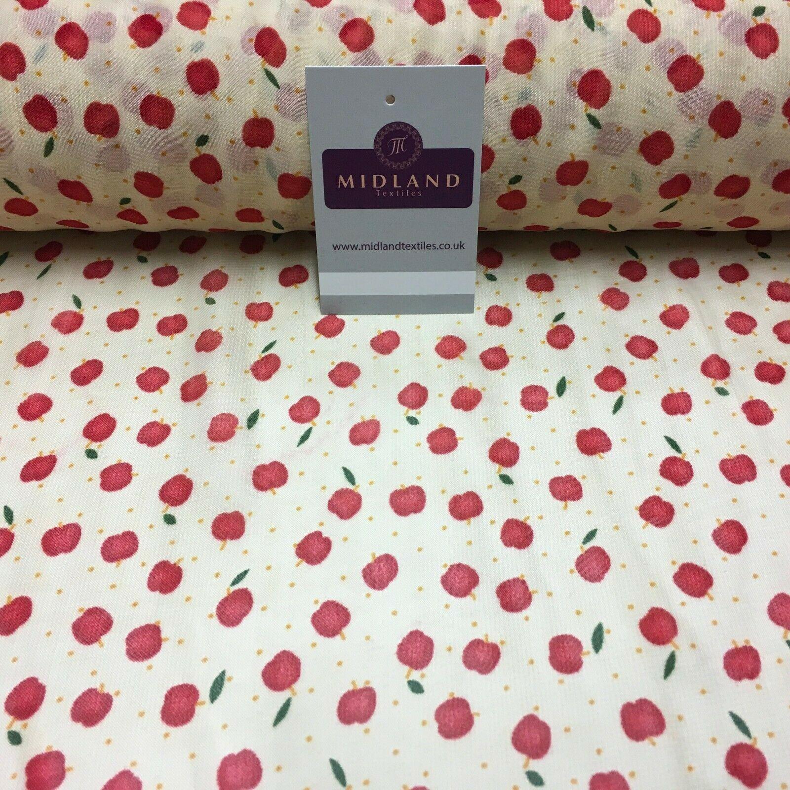 Cream and Red Apple Printed Crepe chiffon Dress Fabric 150 cm MK1190-34