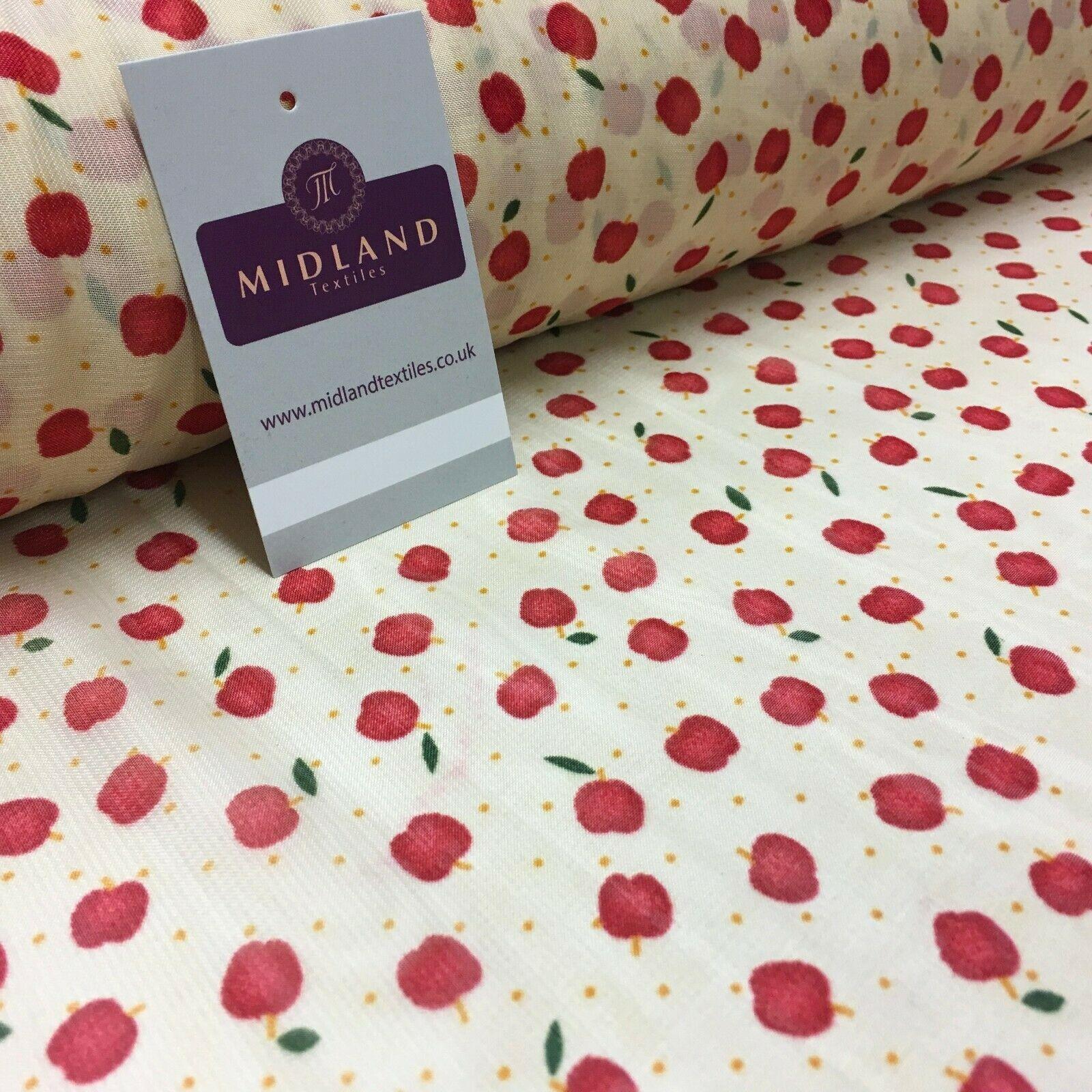 Cream and Red Apple Printed Crepe chiffon Dress Fabric 150 cm MK1190-34