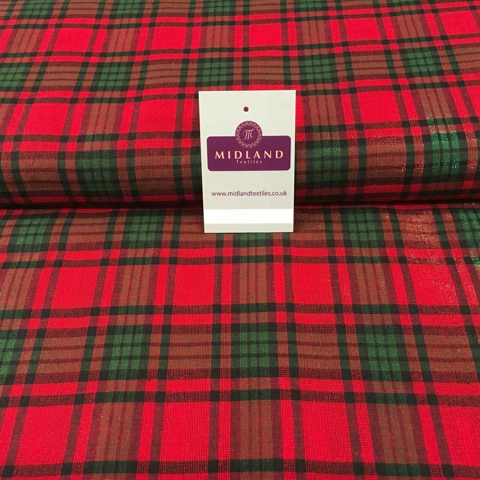 Tartan Check Cotton Lurex Christmas Sparkly Party fabric 110cm Wide MD1161 Mtex