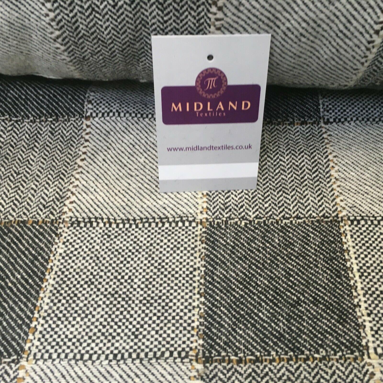 Cream & Black Check wool blend Melton Coating Poly Boucle Fabric 147 cm MK1194-6