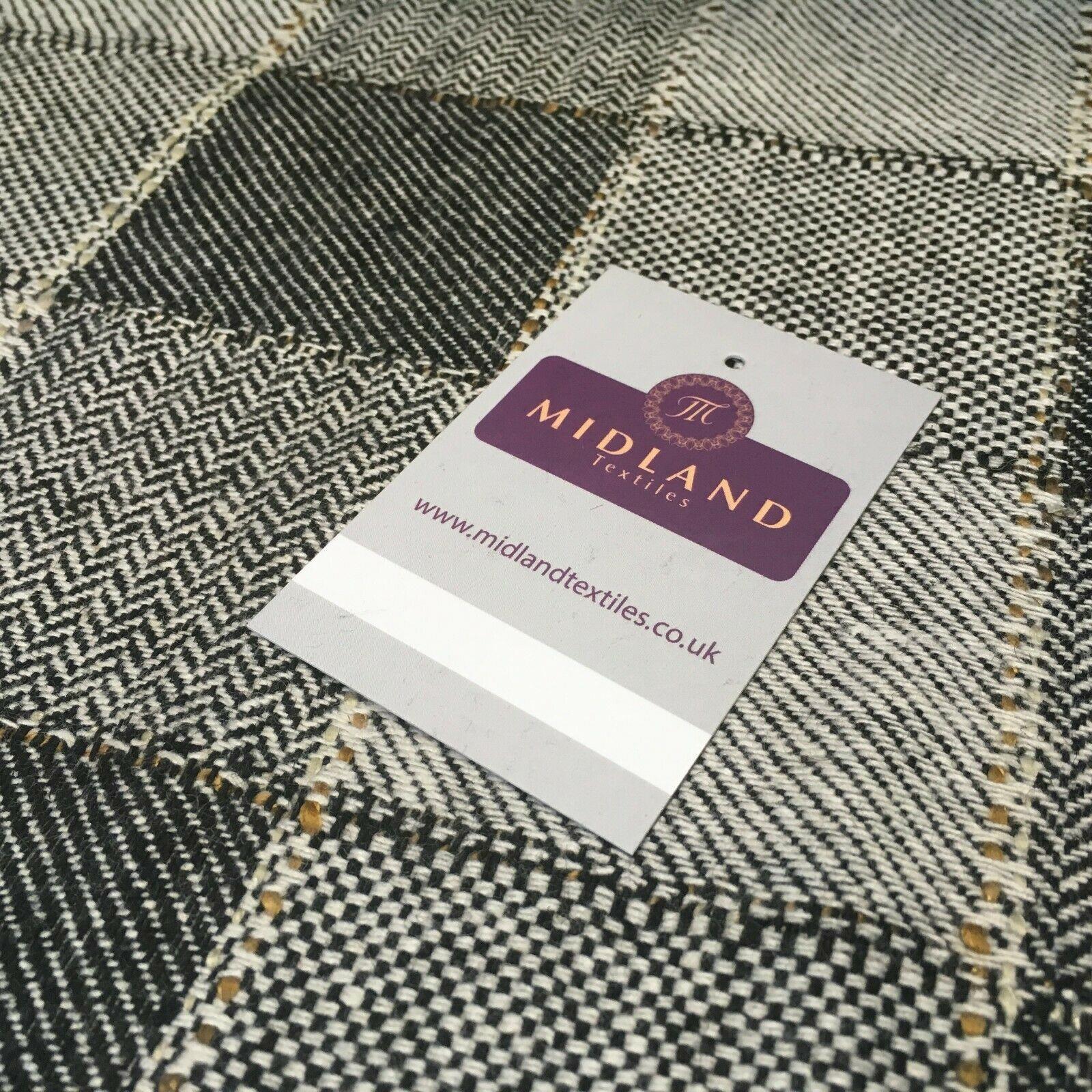 Cream & Black Check wool blend Melton Coating Poly Boucle Fabric 147 cm MK1194-6