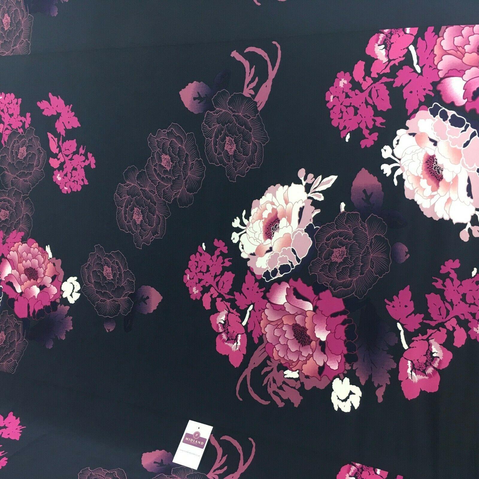 Navy Blue Floral 75cm Panel Stretch Ity Spandex Dress Fabric 147 cm M1220-4 Mtex