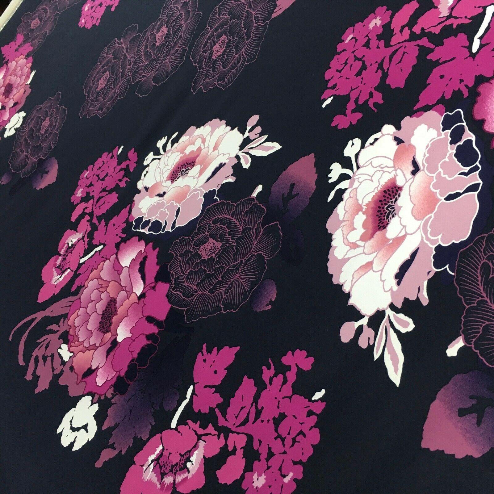 Navy Blue Floral 75cm Panel Stretch Ity Spandex Dress Fabric 147 cm M1220-4 Mtex