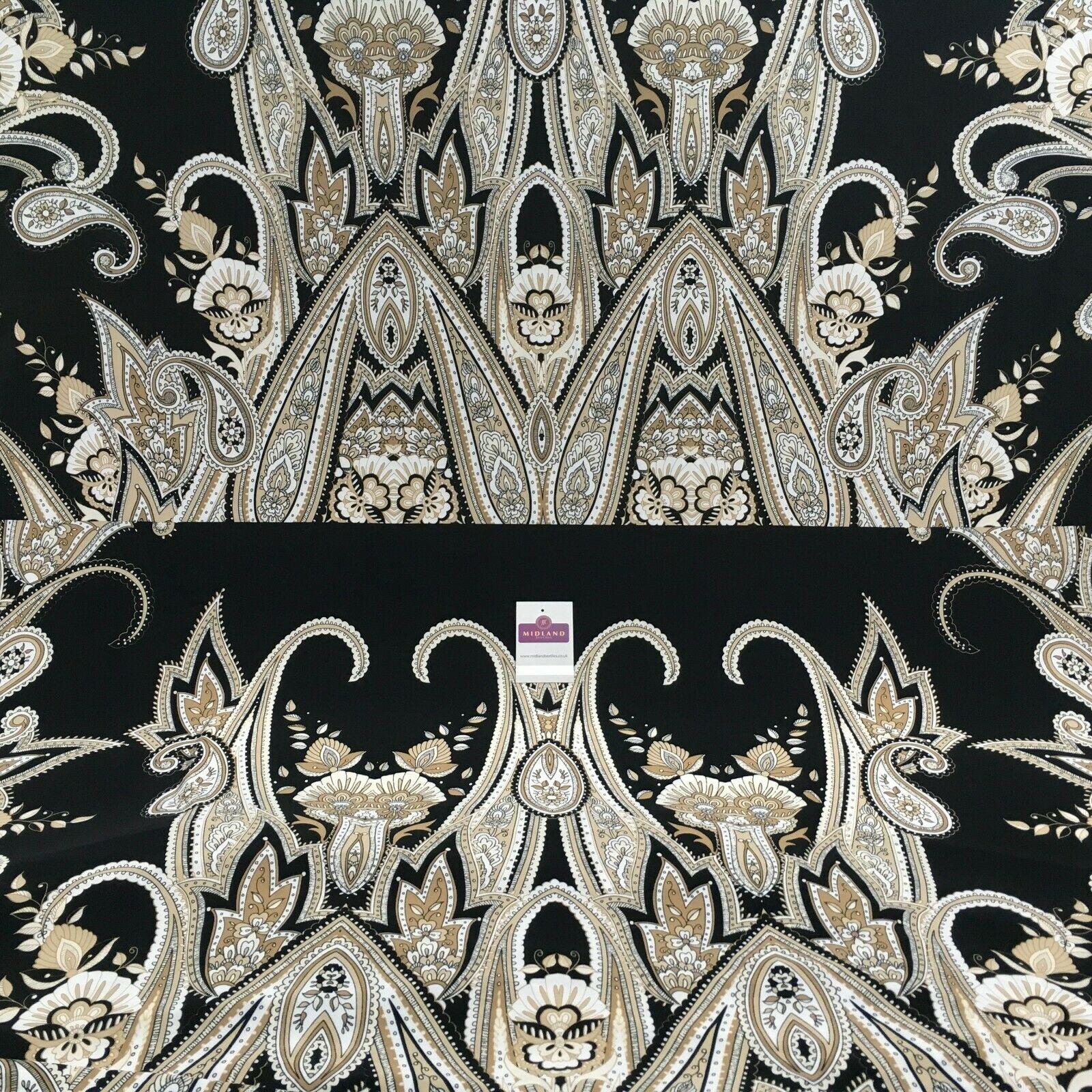 Black beige paisley 80cm panel Stretch Ity Spandex Dress Fabric 147 cm M1220-8