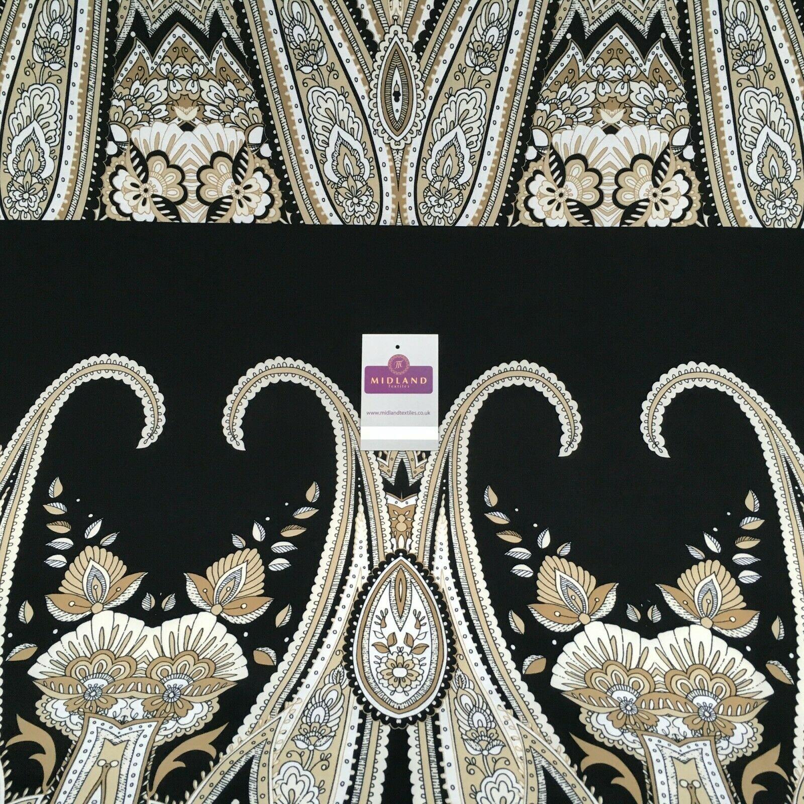 Black beige paisley 80cm panel Stretch Ity Spandex Dress Fabric 147 cm M1220-8