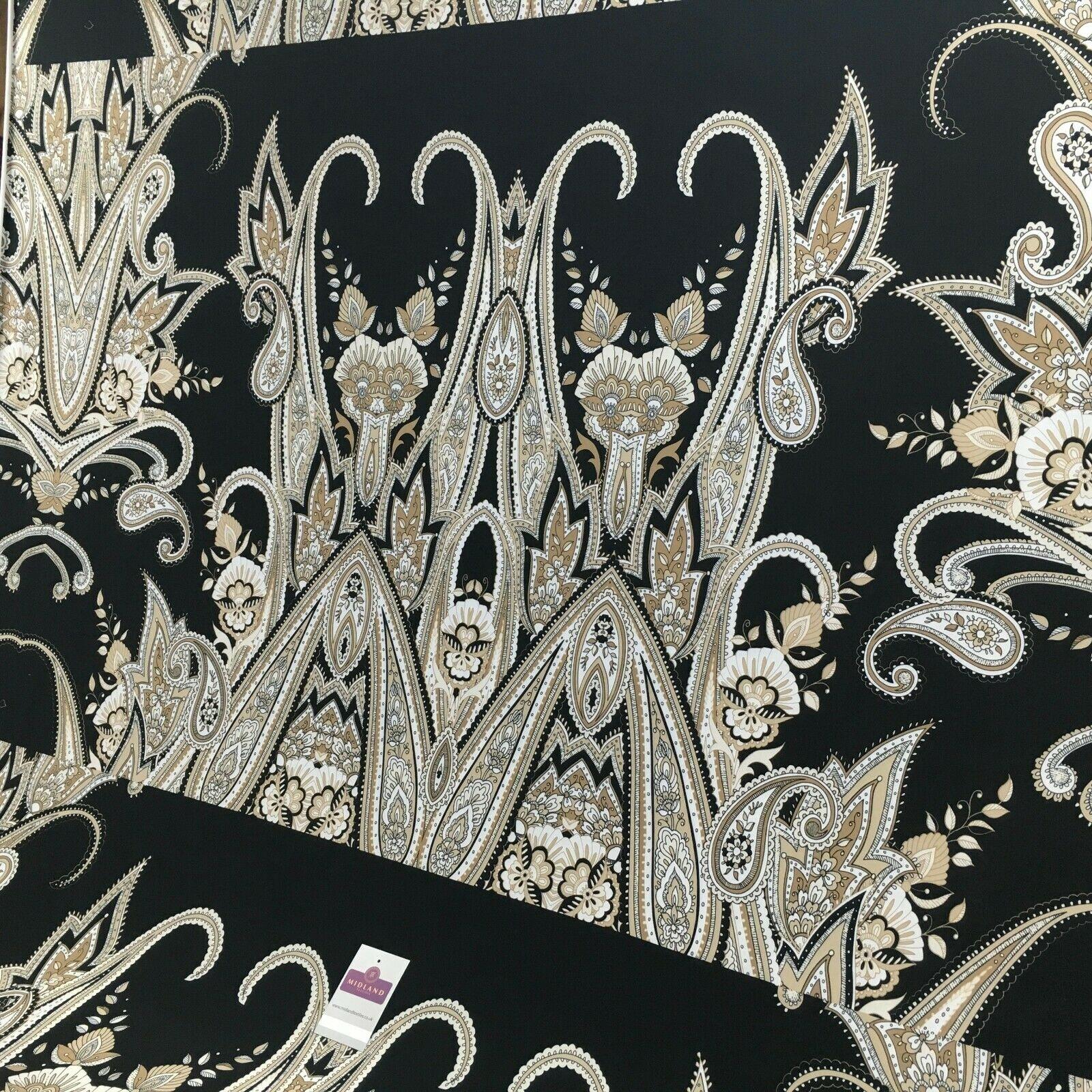 Black beige paisley 80cm panel Stretch Ity Spandex Dress Fabric 147 cm M1220-8
