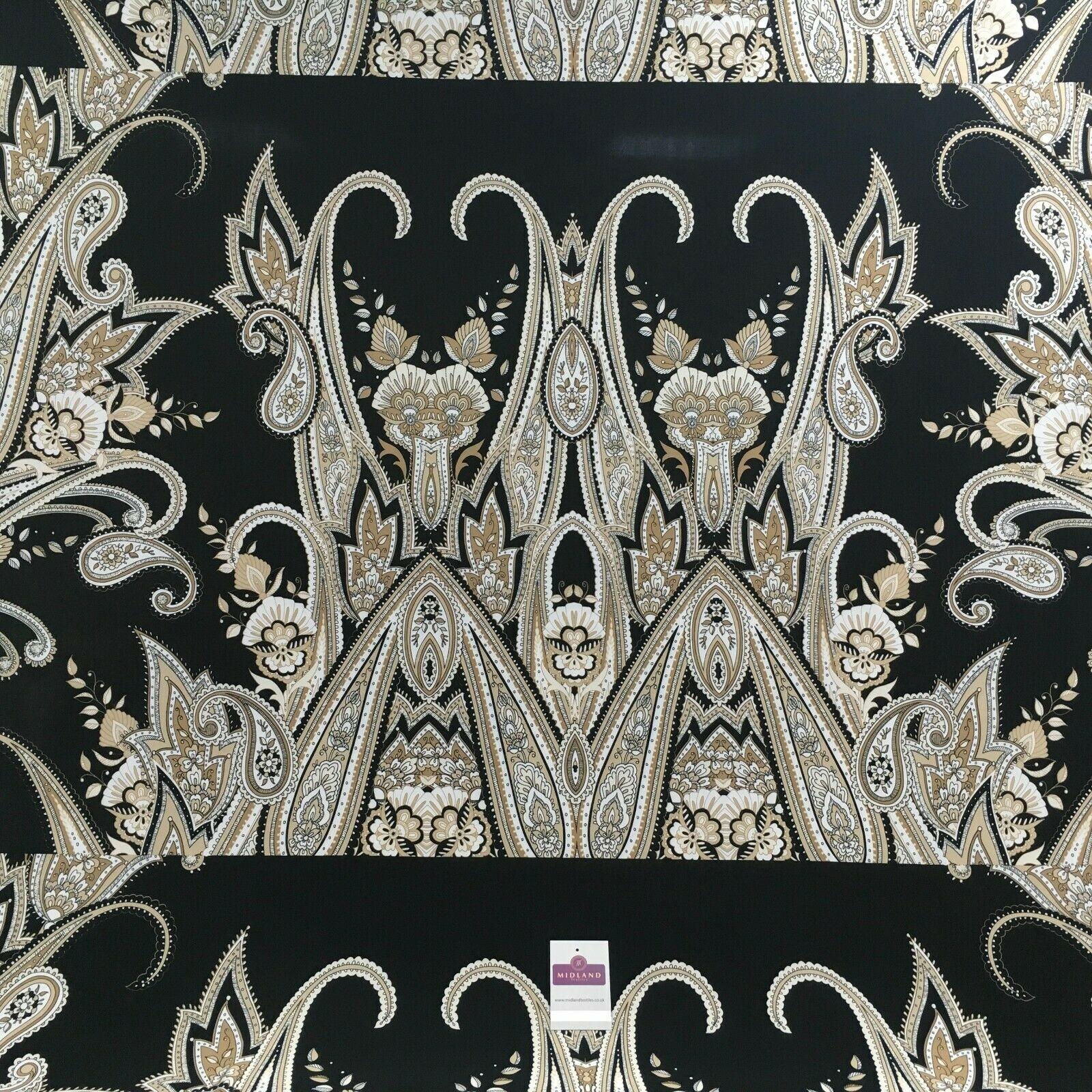 Black beige paisley 80cm panel Stretch Ity Spandex Dress Fabric 147 cm M1220-8