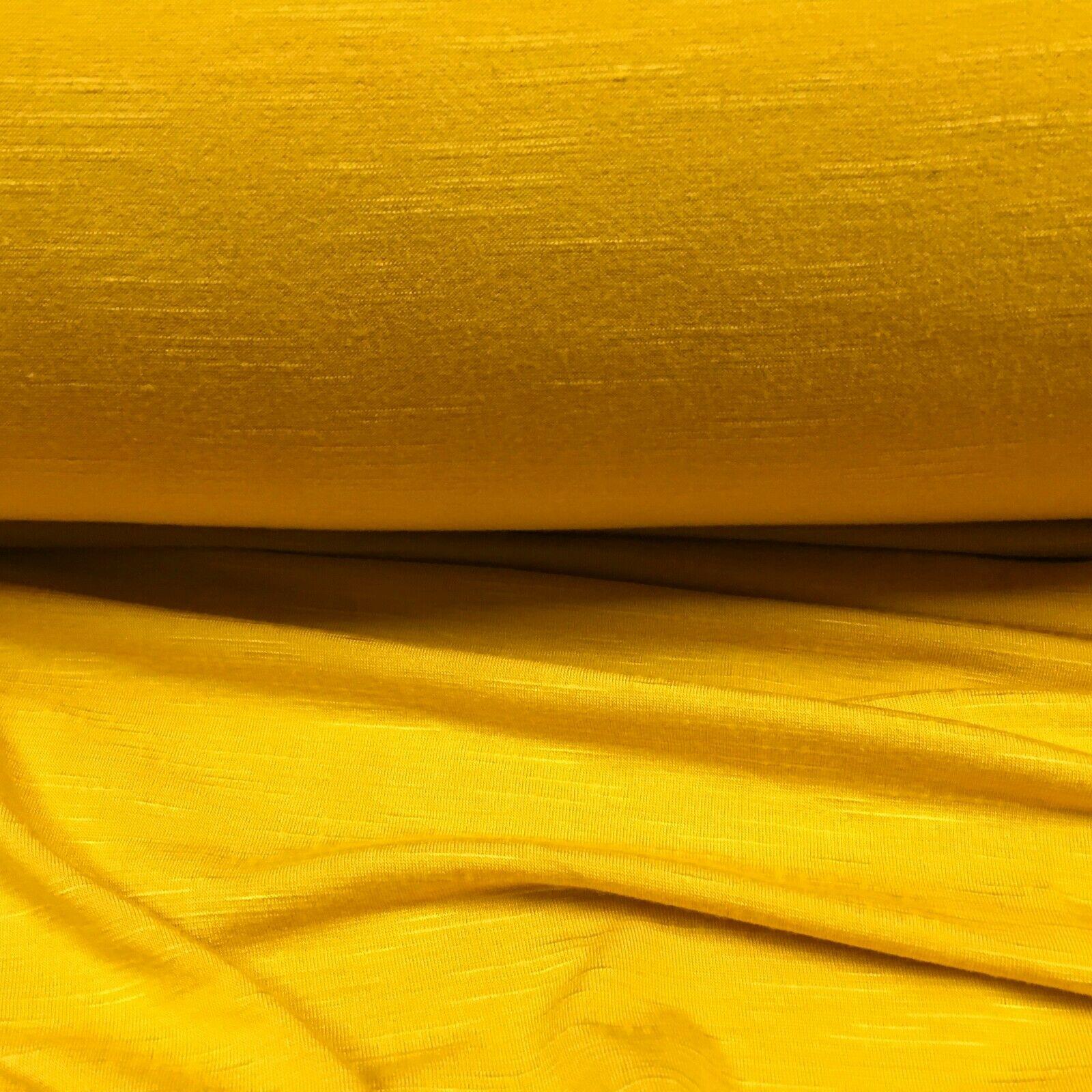 Plain Gold Linen Effect jersey cotton Stretch Fabric 147cm M720-63 Mtex
